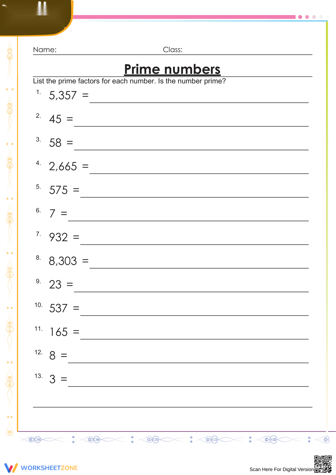 Learn Prime Numbers Worksheet for Kids - Page 1