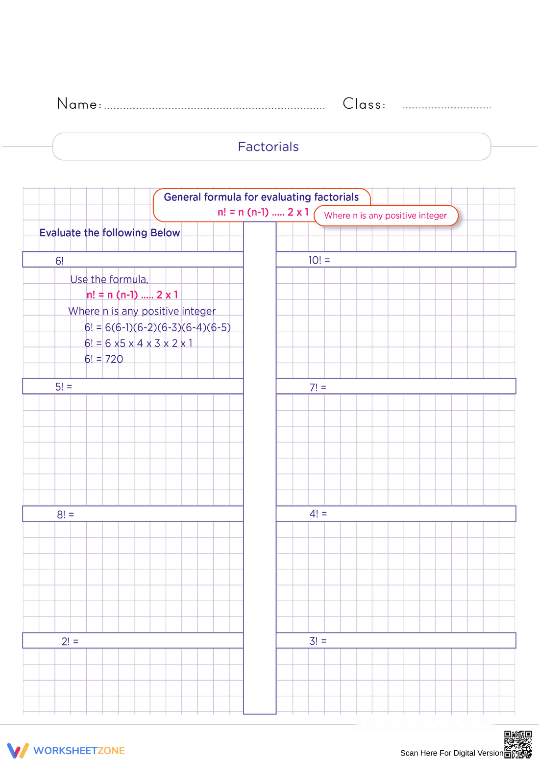 Printable Factorials Worksheet | Grade 8 Math - Page 1
