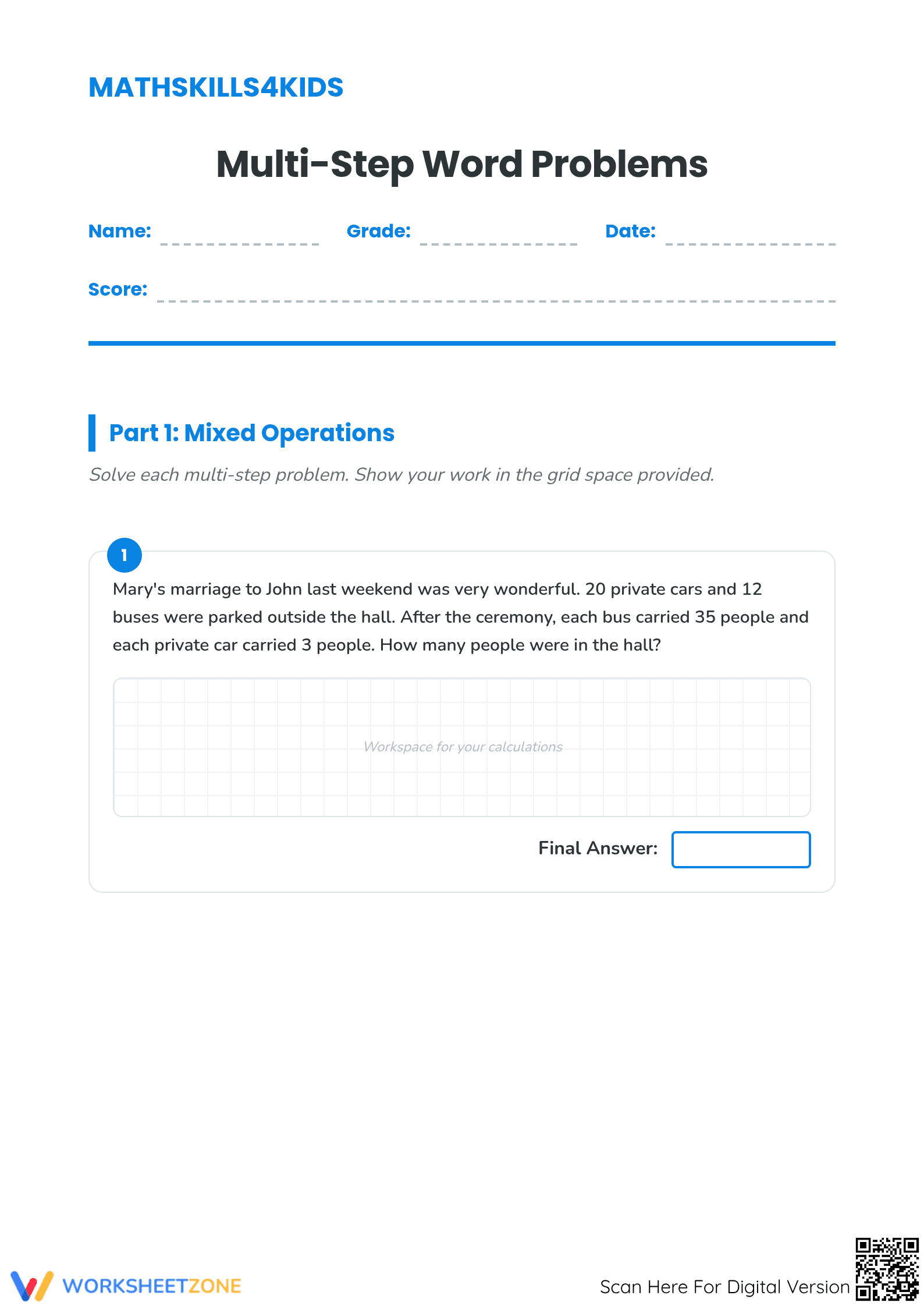 Printable Multi-Step Word Problems Worksheet | Grade 4 Math - Page 1