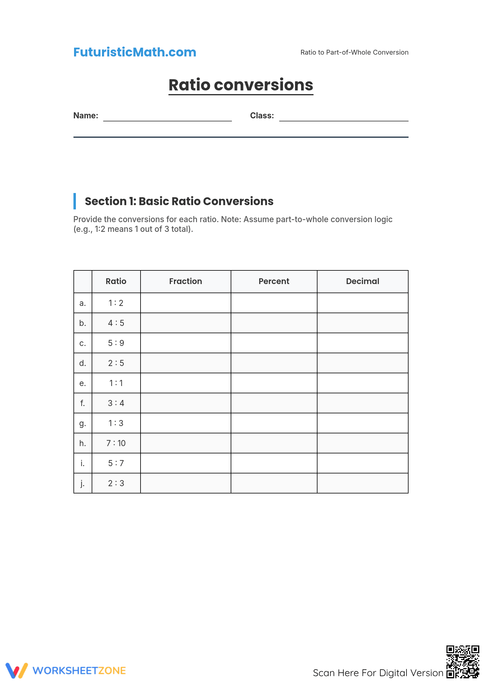 Printable Ratio Conversion Worksheet | Grade 6 Math Guide - Page 1