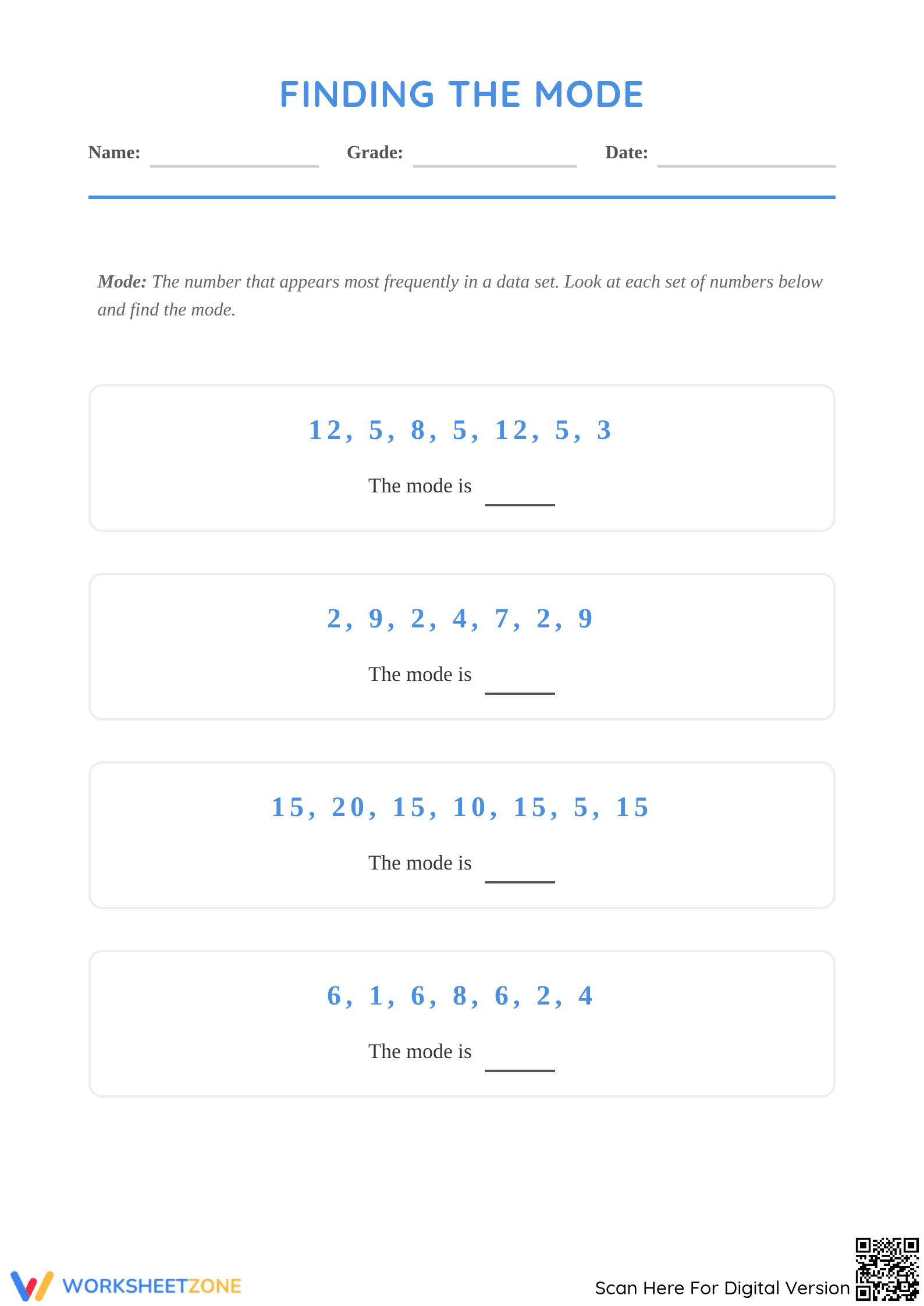 Printable Finding the Mode Worksheet | Grade 3 Math - Page 1