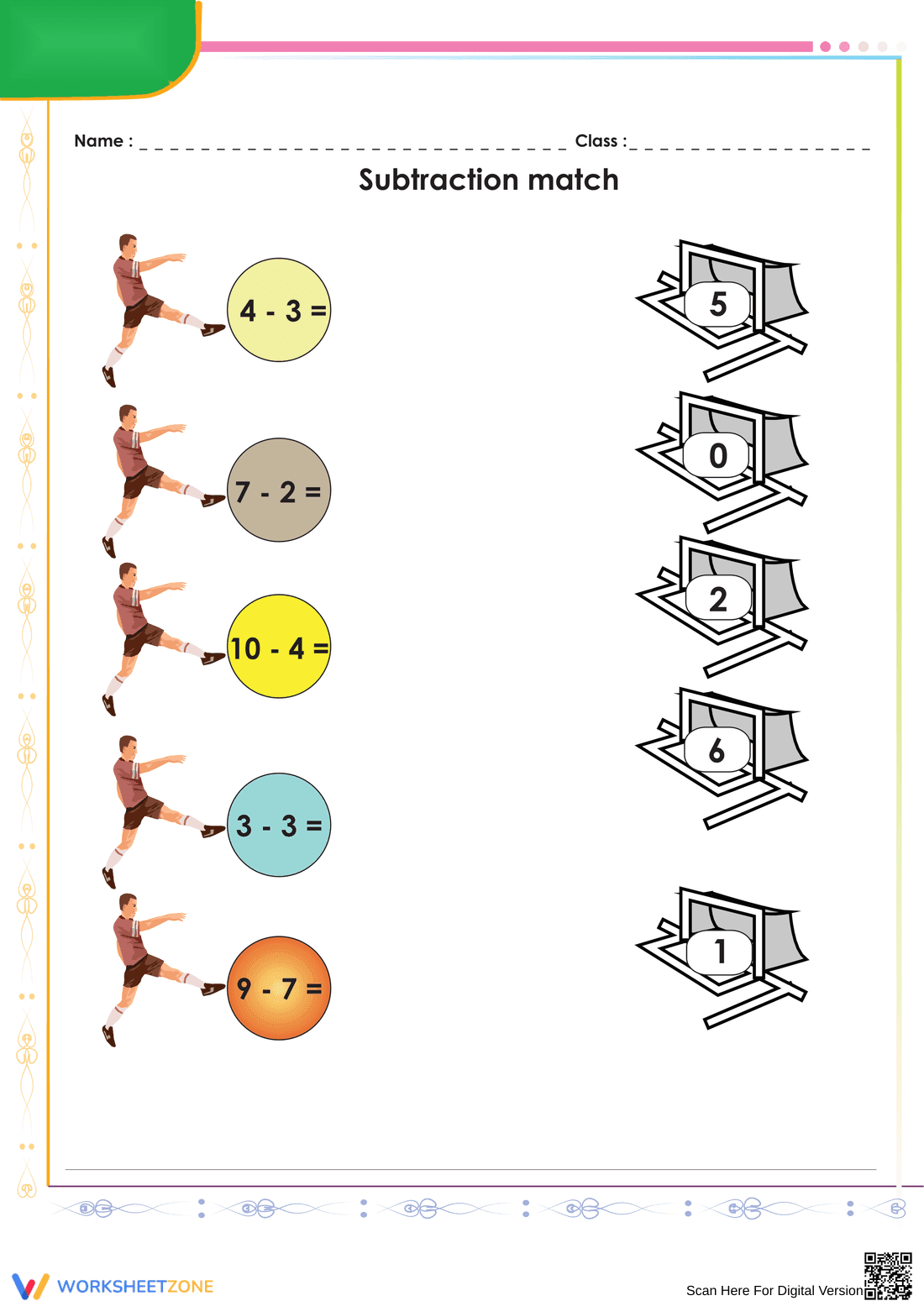 Subtraction Matching Exercise - Page 1