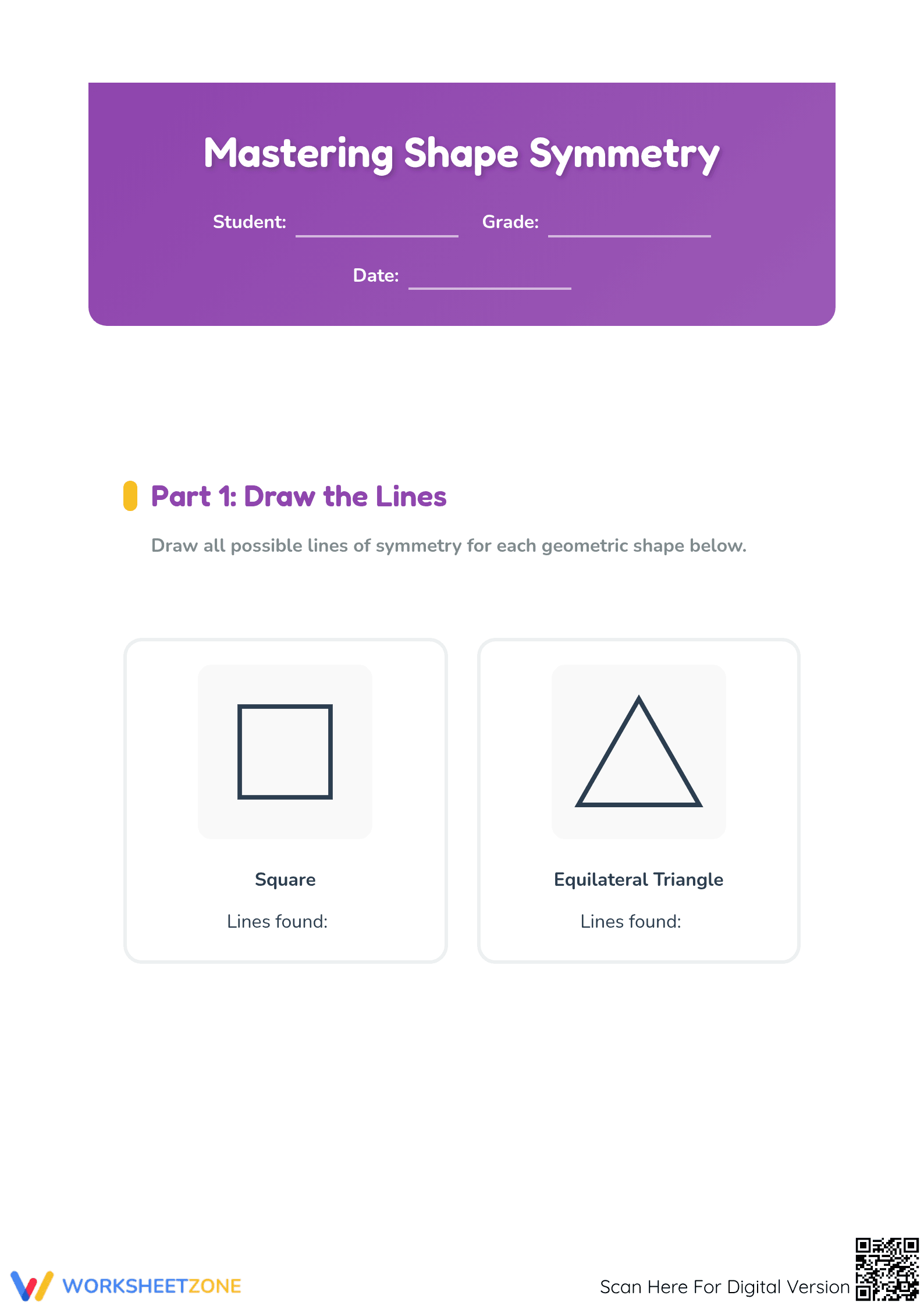 Grade 4 Symmetry — Printable No-Prep Worksheet - Page 1