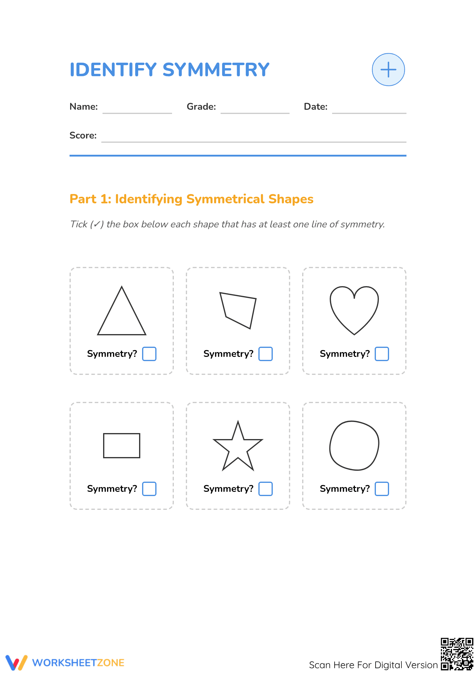 Grade 4 Symmetry — Printable No-Prep Worksheet - Page 1