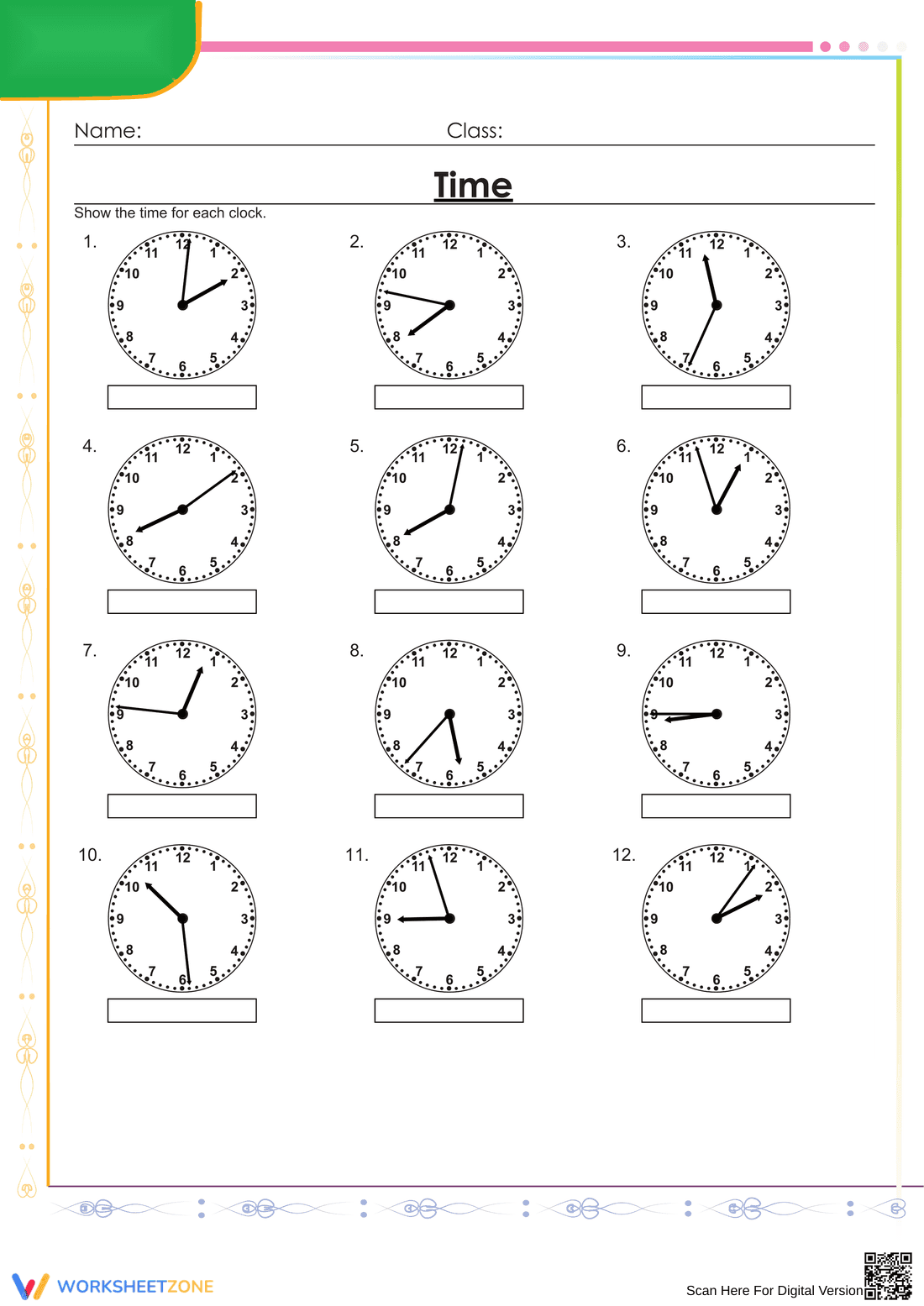 Grade 3 Telling Time — Printable No-Prep Worksheet - Page 1