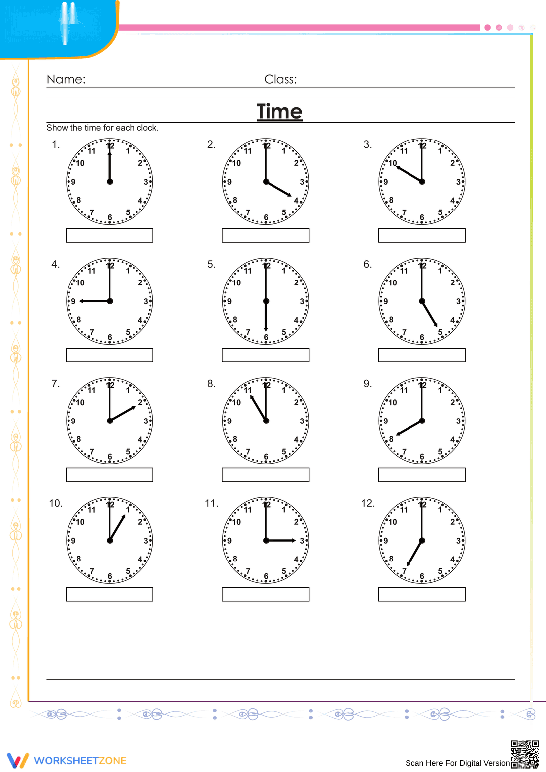 Grade 1 Time — Printable No-Prep Worksheet - Page 1