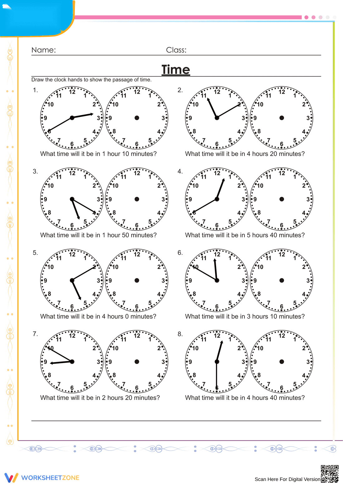 Grade 3 Elapsed Time — Printable No-Prep Worksheet - Page 1