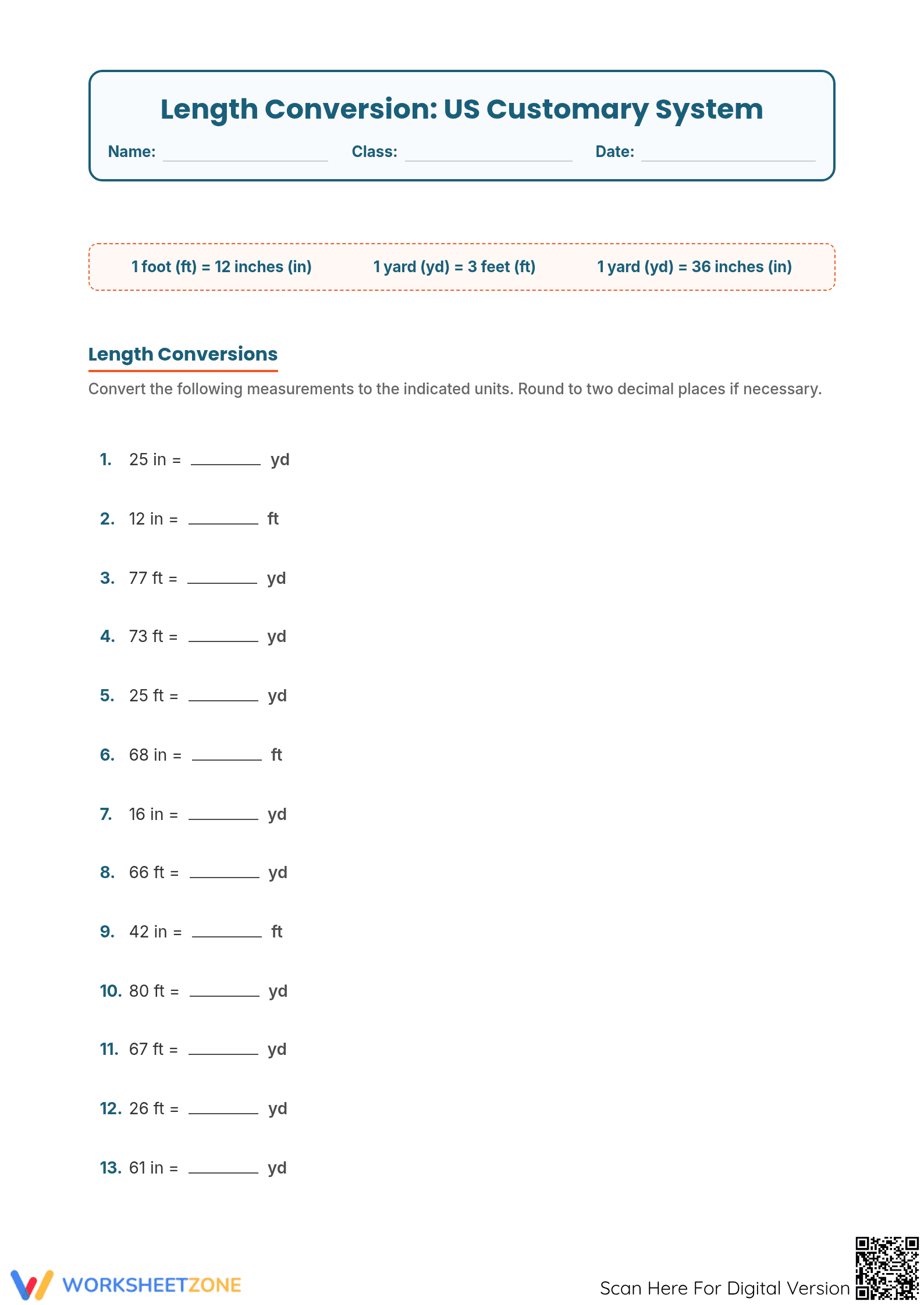 5.MD.A.1 Worksheet: U.S. Measurement — Grade 5 Aligned - Page 1