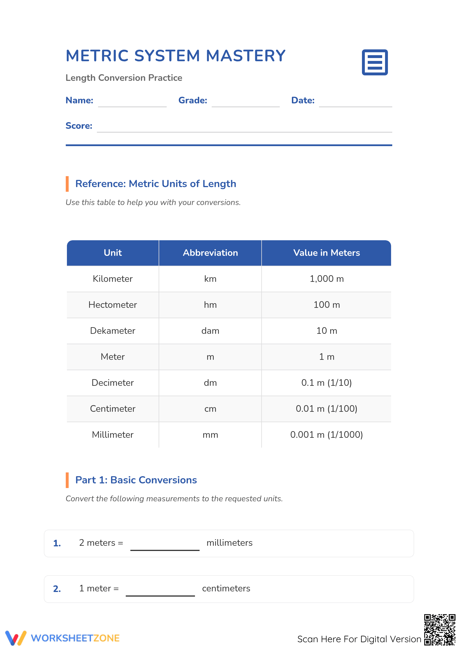Printable Metric Conversion Worksheet | Grade 5 Math - Page 1