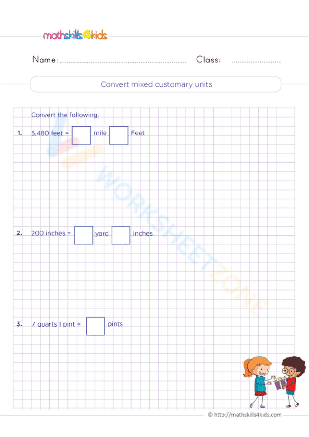 Grade 5 Measurement — Printable No-Prep Worksheet - Page 1