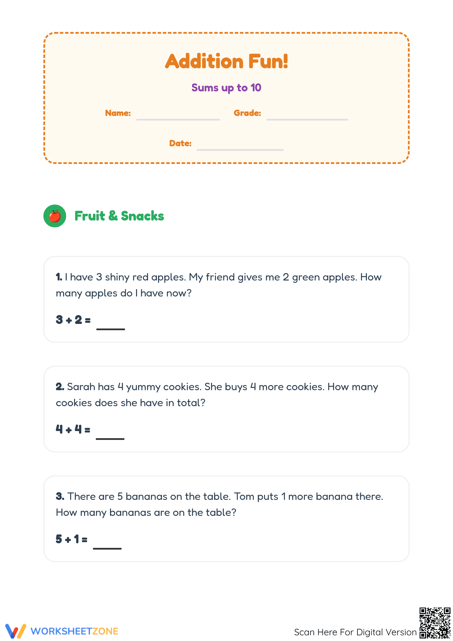 Grade 2 Addition Word Problems — Printable No-Prep Worksheet - Page 1