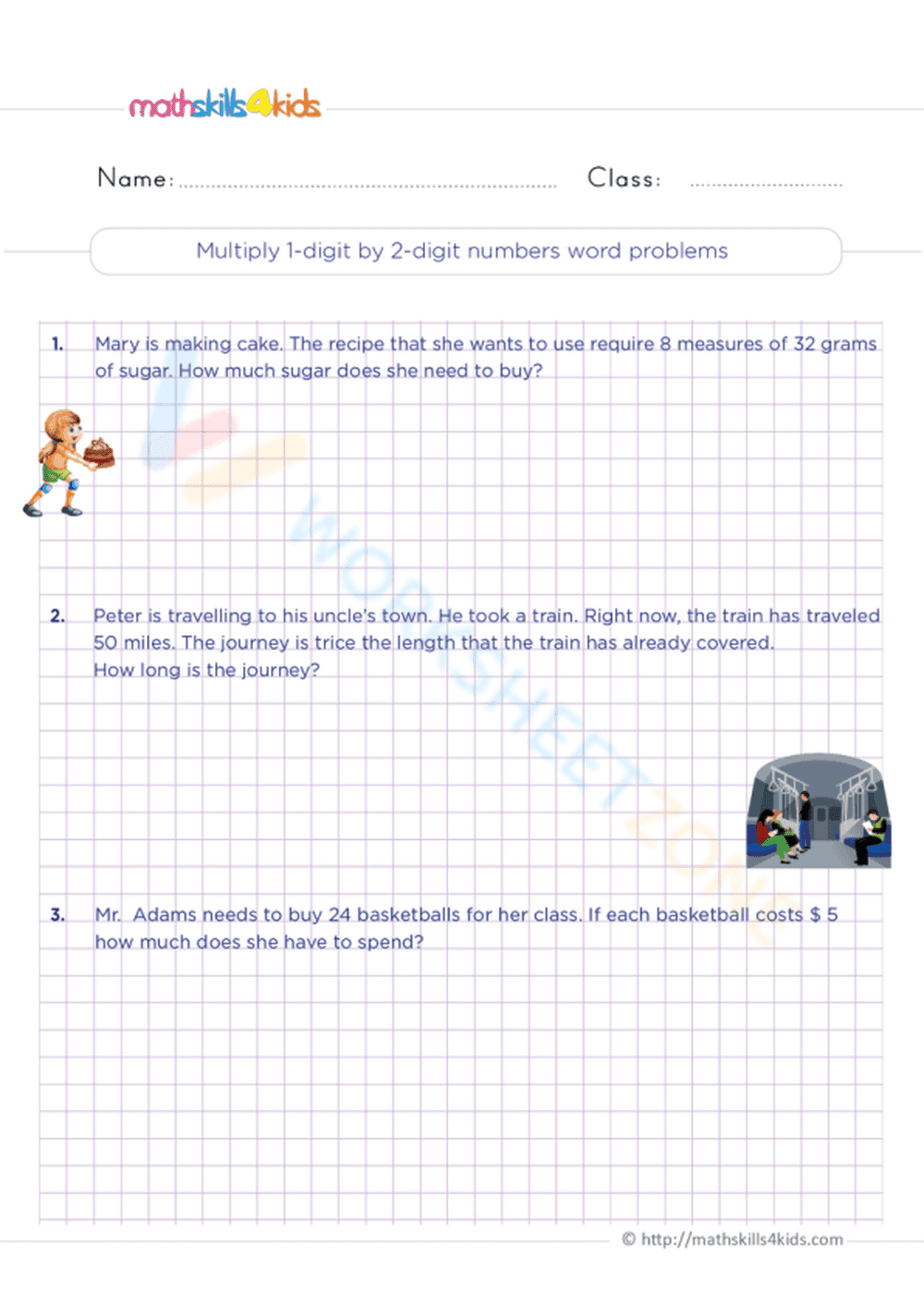 Multiplying 1-Digit by 2-Digit Word Problems - Page 1