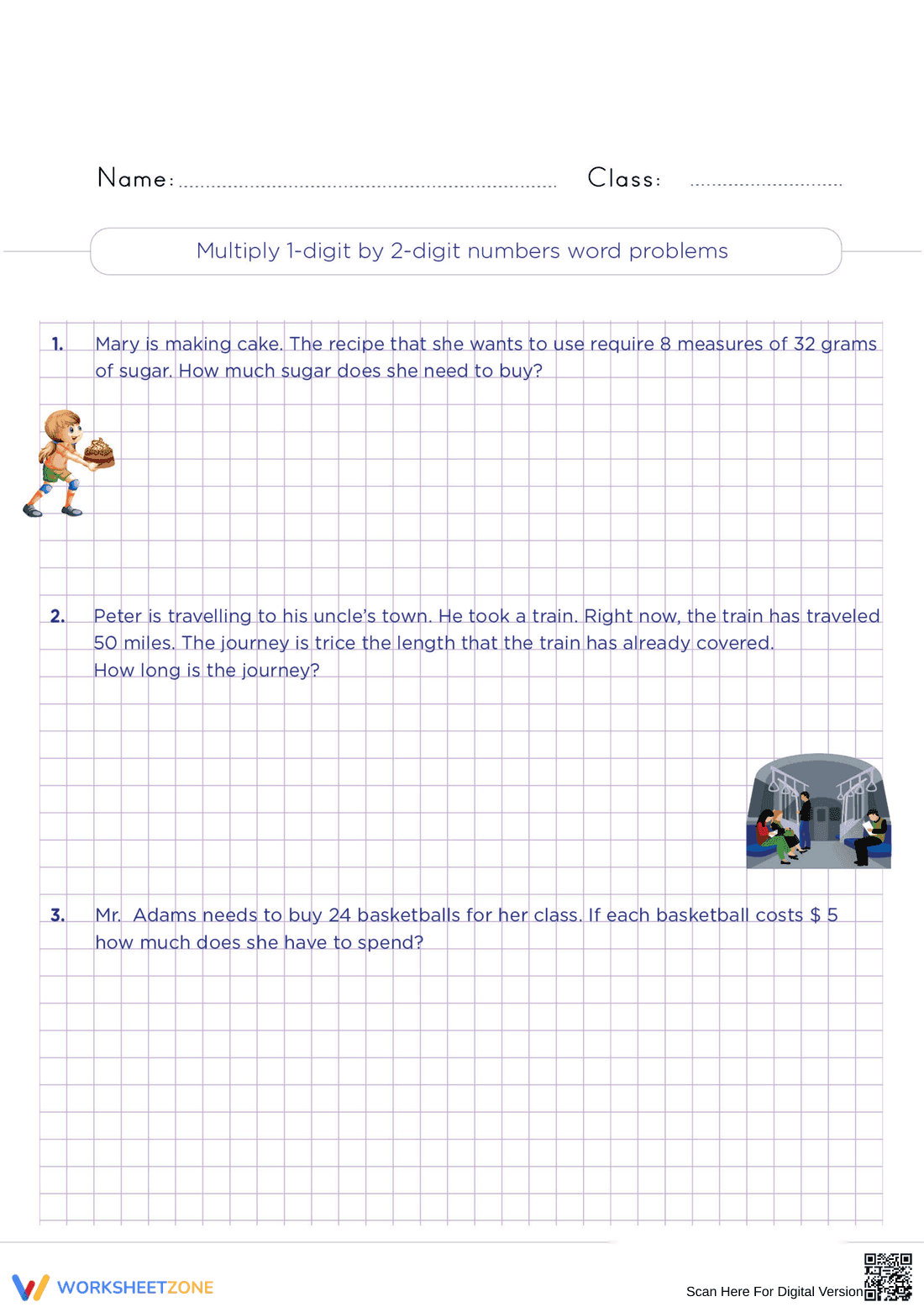 Multiplying 1-Digit by 2-Digit Word Problems - Page 1