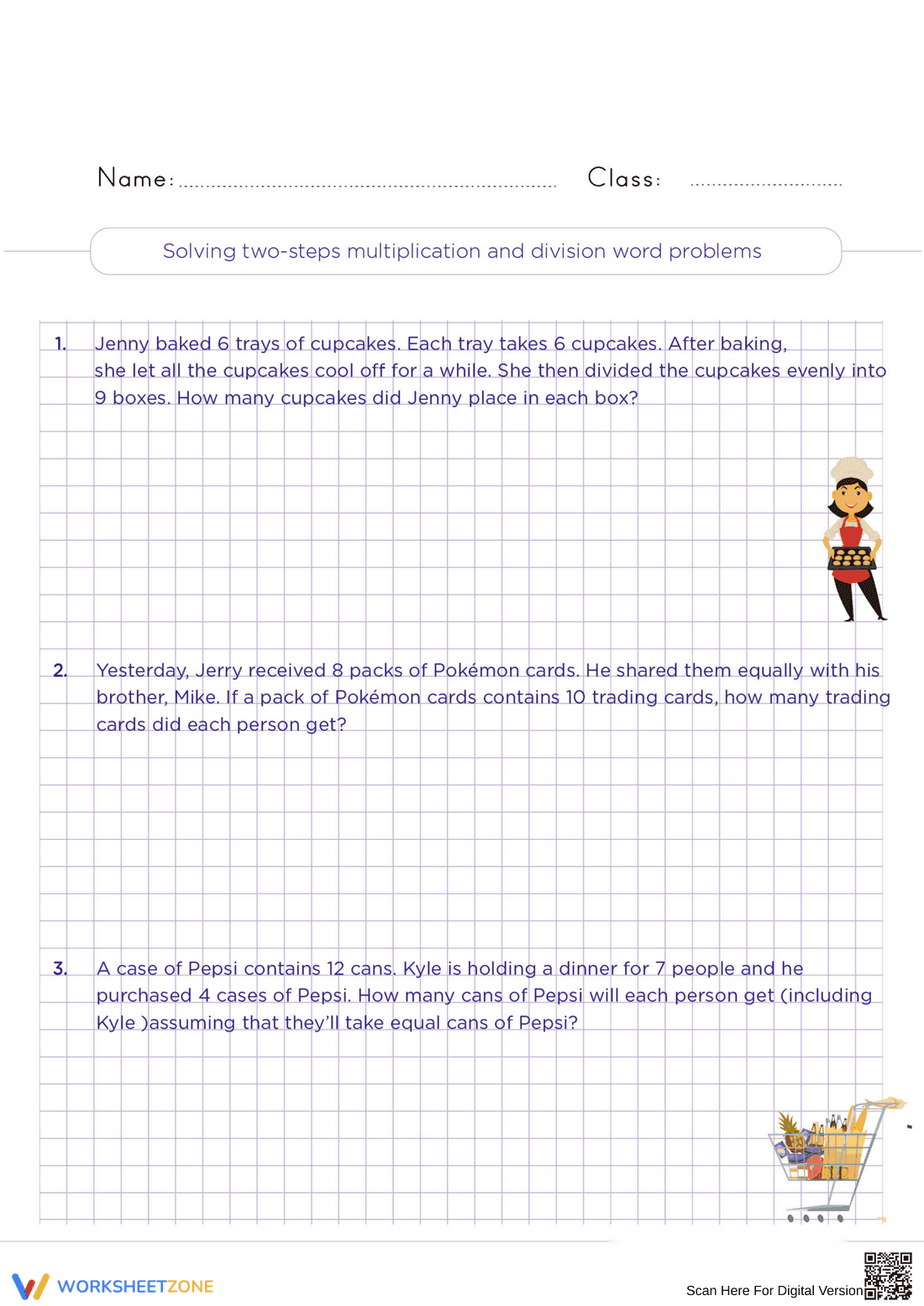 Solving Two-Step Multiplication and Division Word Problems - Page 1