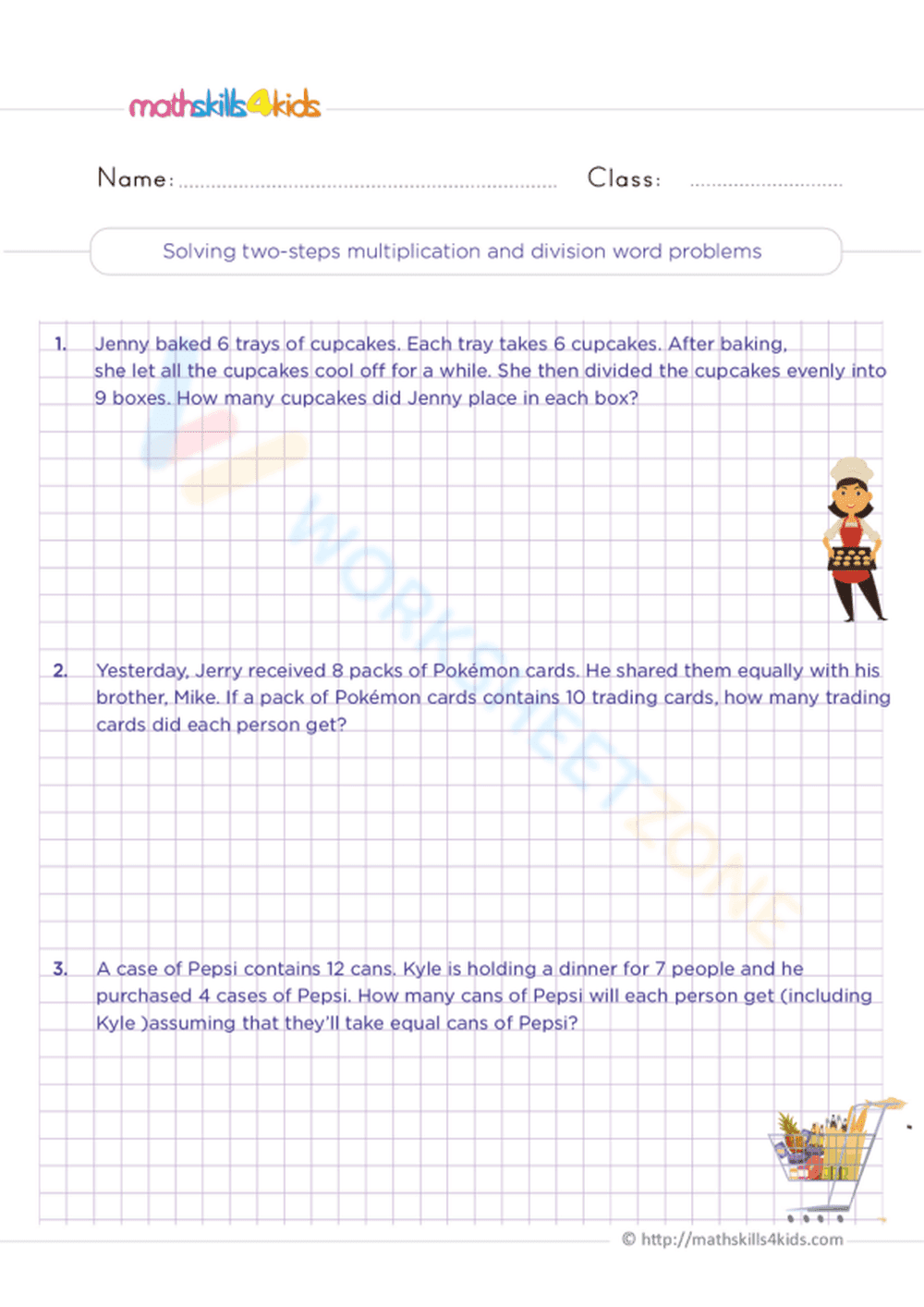 Solving Two-Step Multiplication and Division Word Problems - Page 1