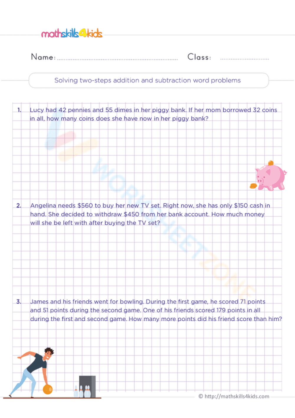 Solving Two-Step Addition and Subtraction Word Problems - Page 1
