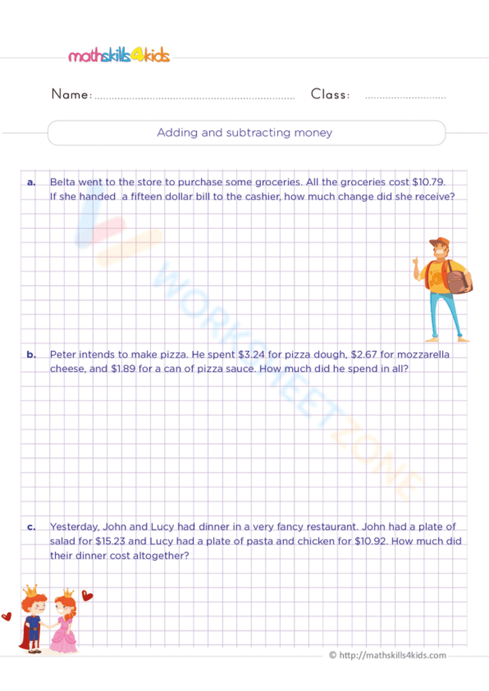 Adding and Subtracting Money Word Problems - Page 1