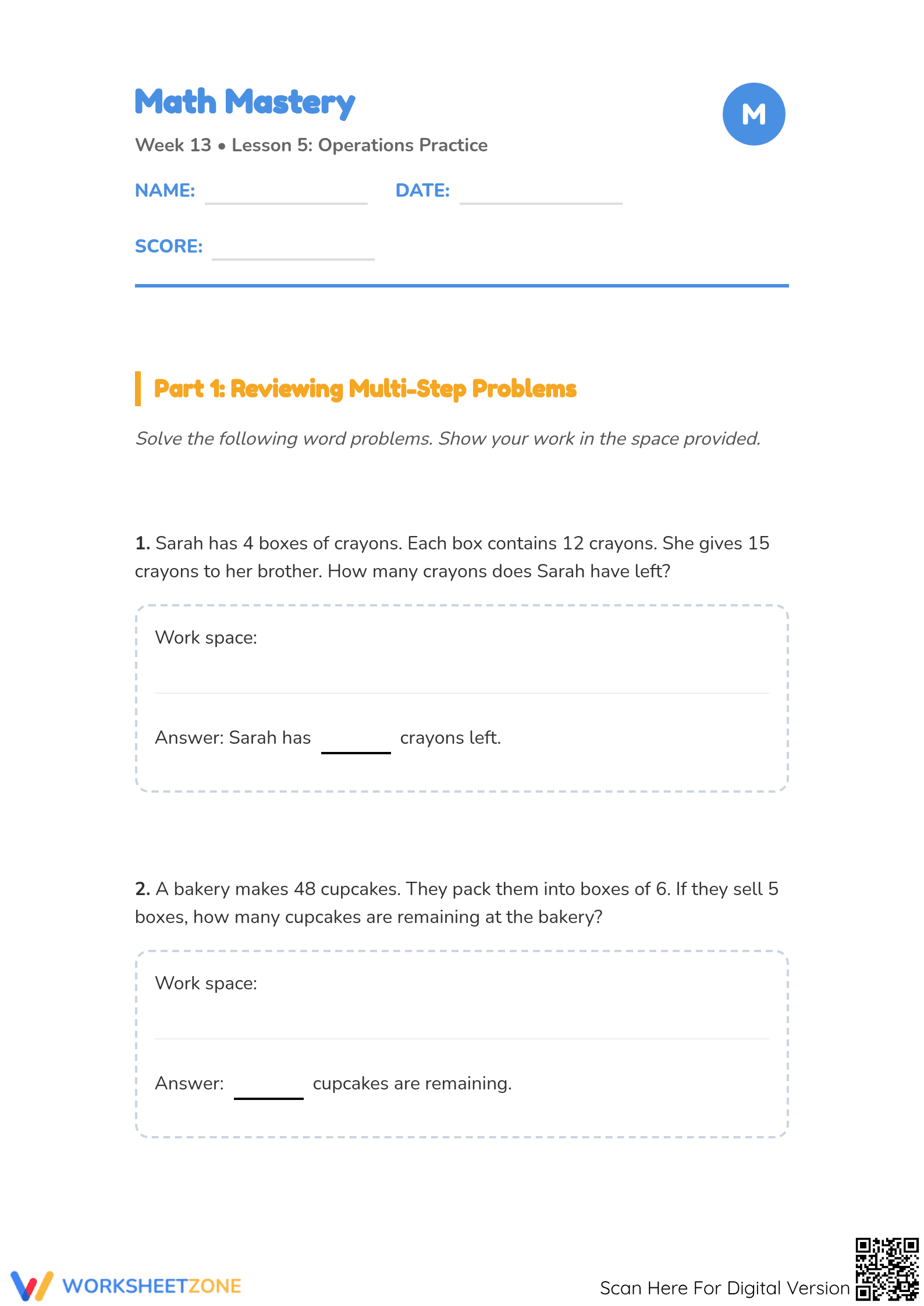 Printable Division Worksheet | Grade 3 Math Practice - Page 1