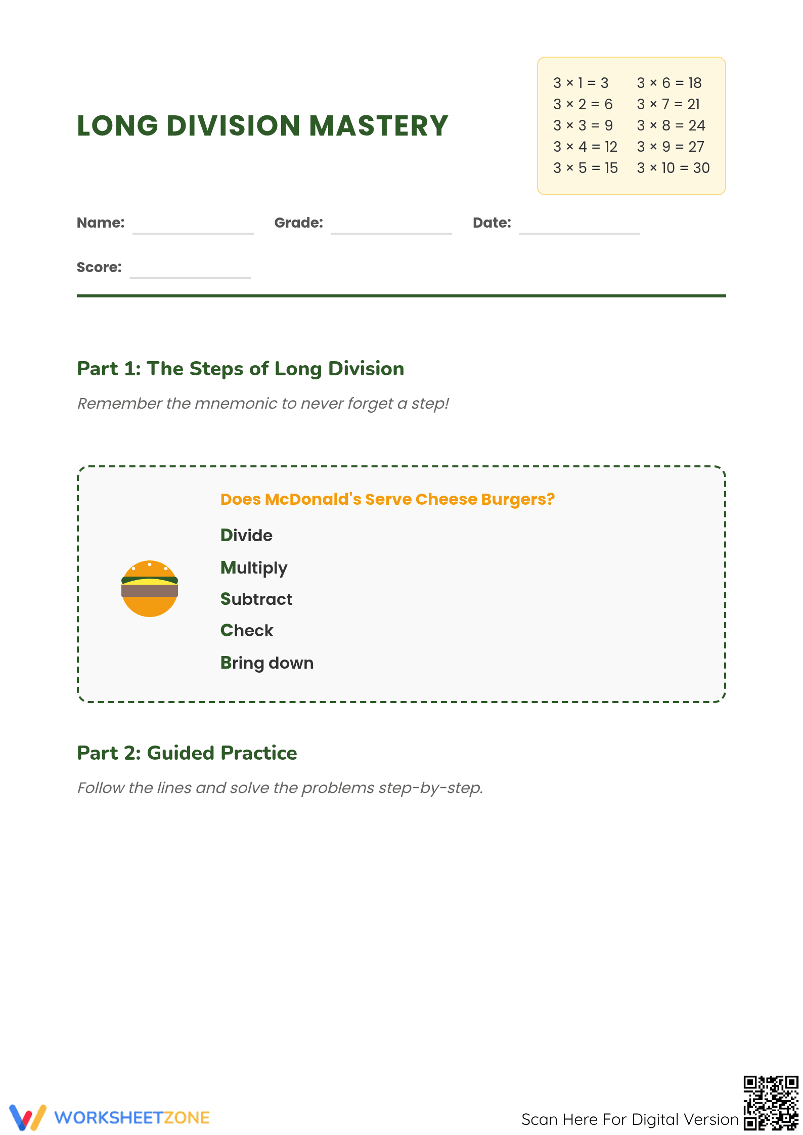 Grade 5 Long Division — Printable No-Prep Worksheet - Page 1