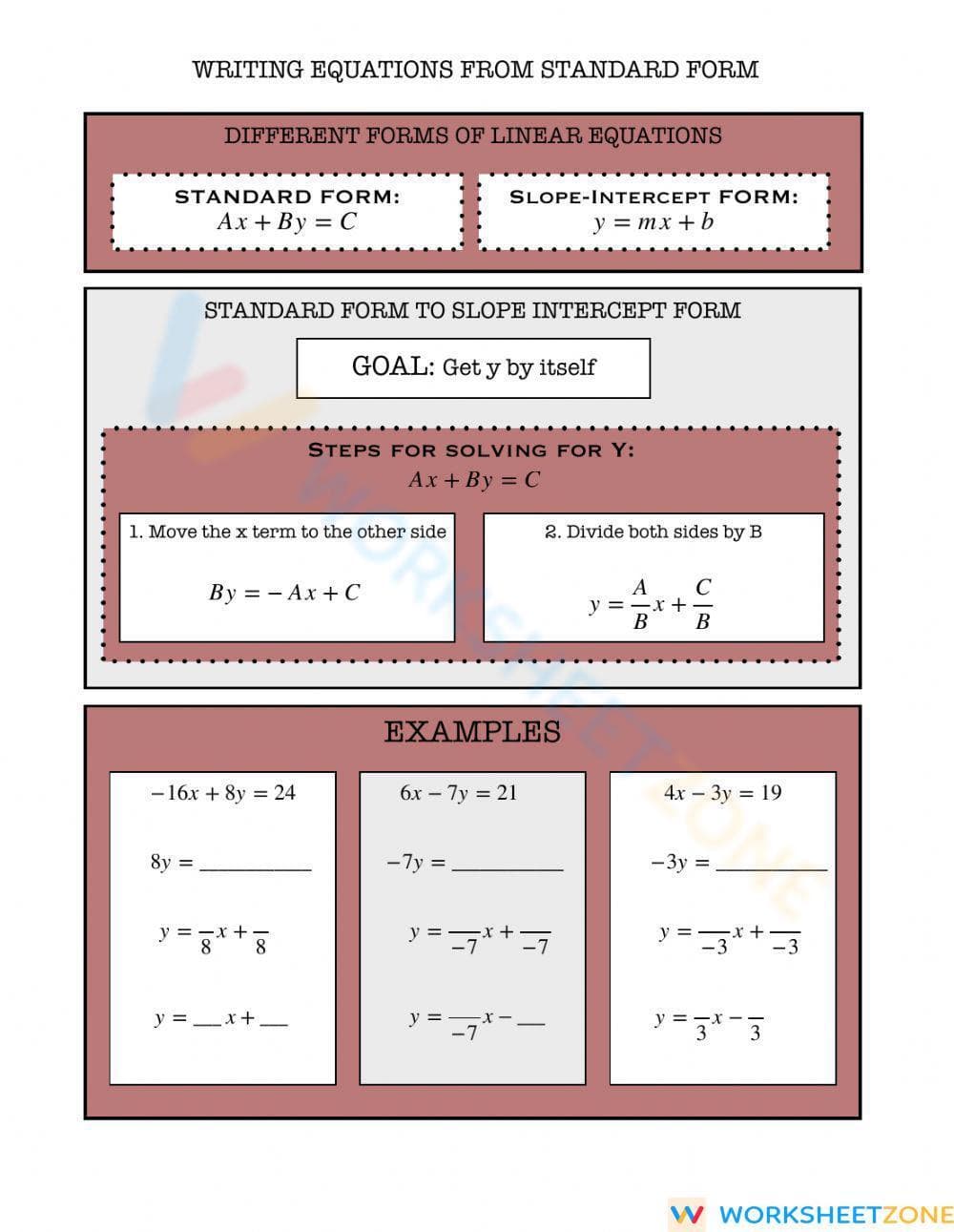 Writing Equations from Standard Form to Slope-Intercept Form - Page 1