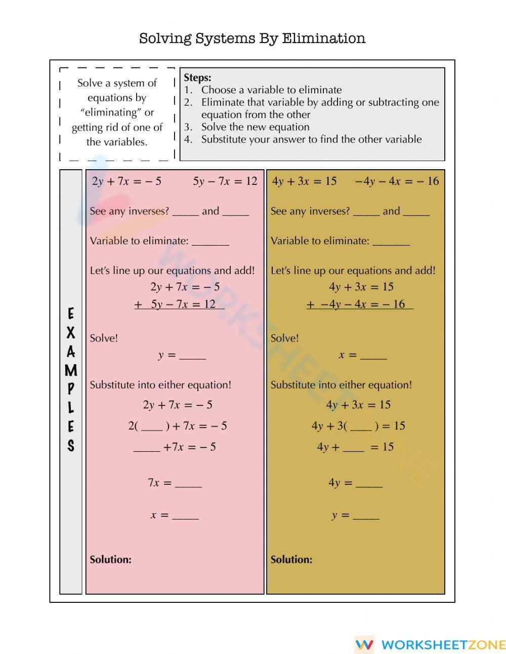 Solving Systems by Elimination Notes - Page 1