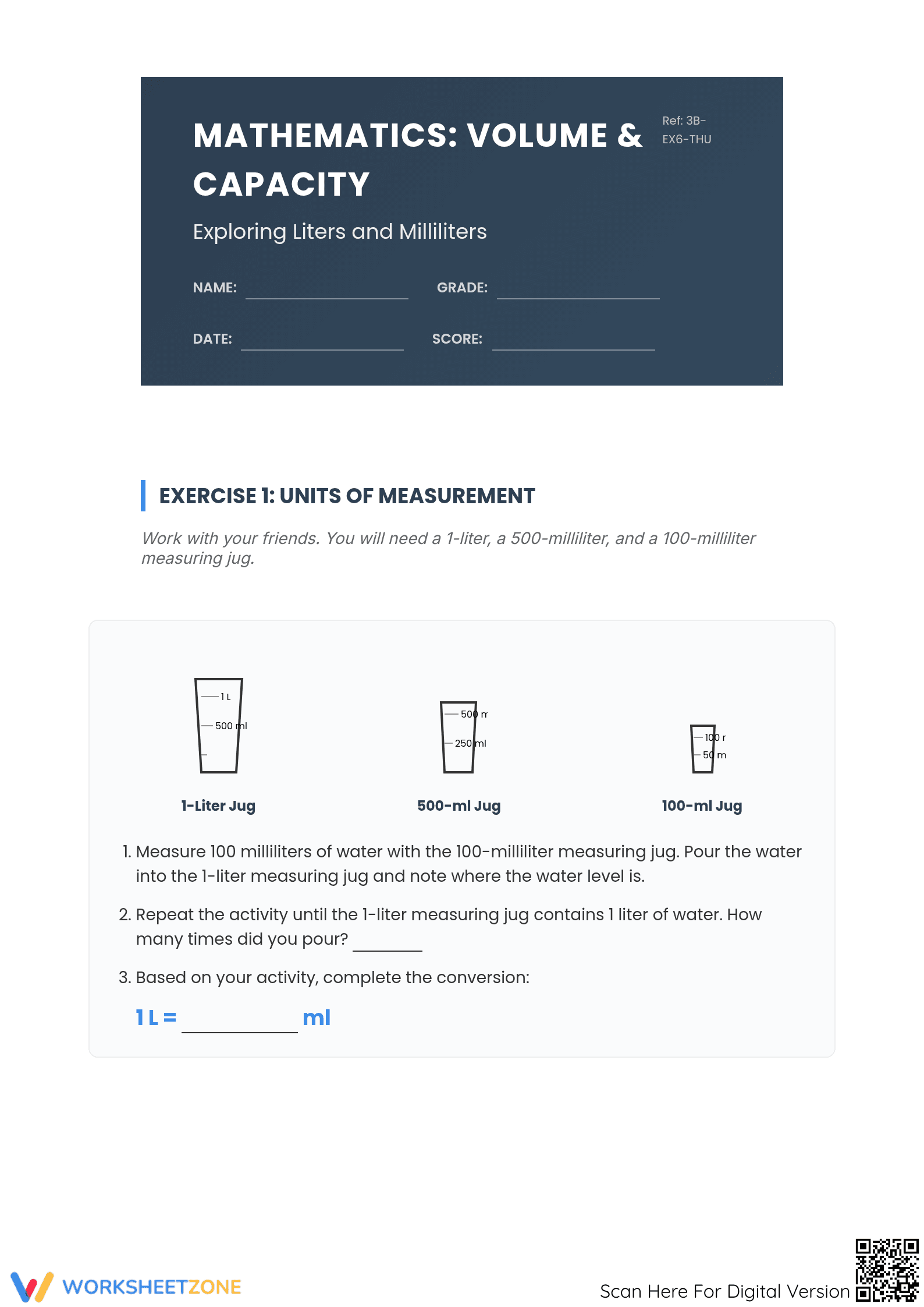 Printable Estimating Volume Worksheet | Grade 3 Math - Page 1