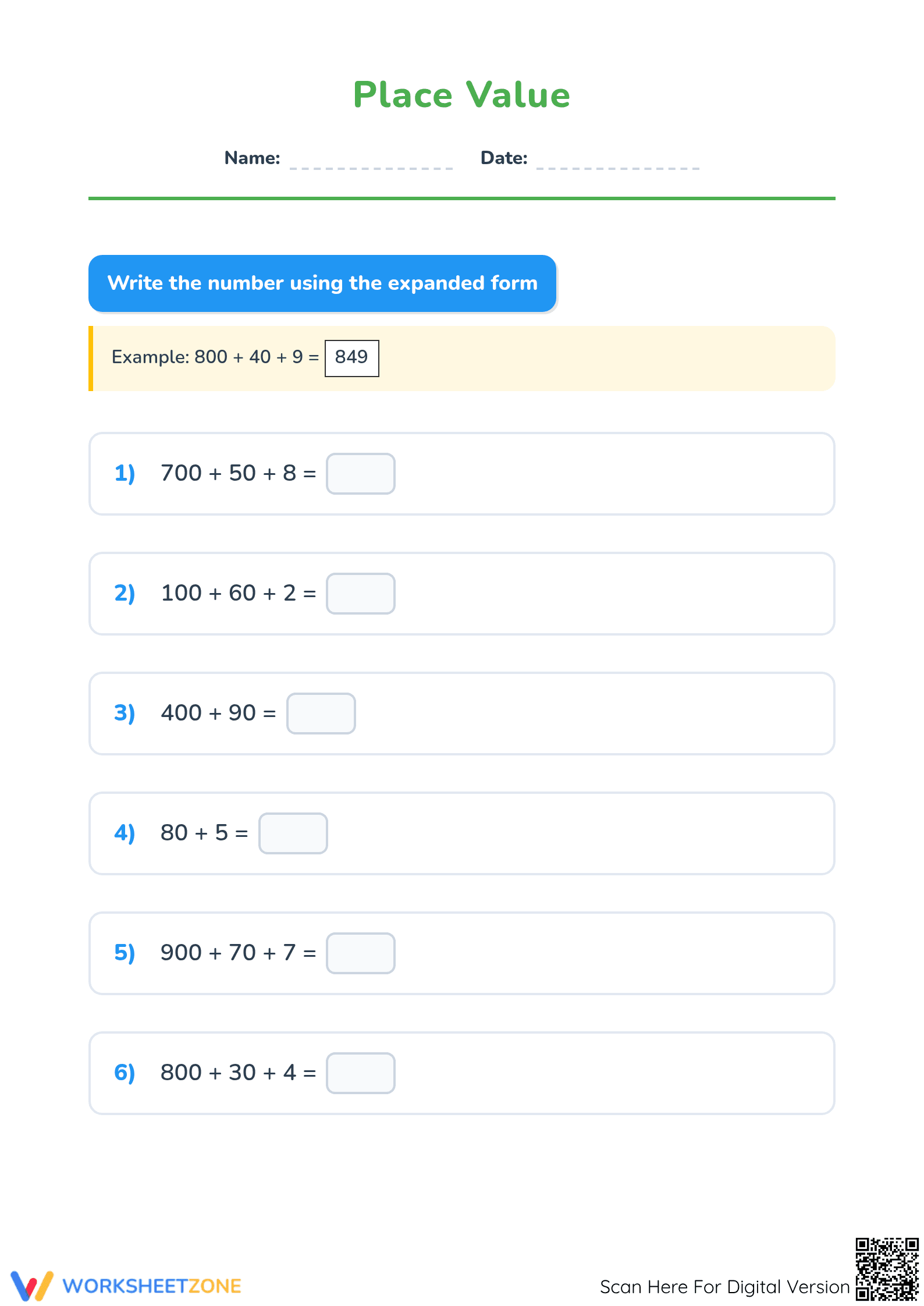 Grade 4 Place Value — Printable No-Prep Worksheet - Page 1