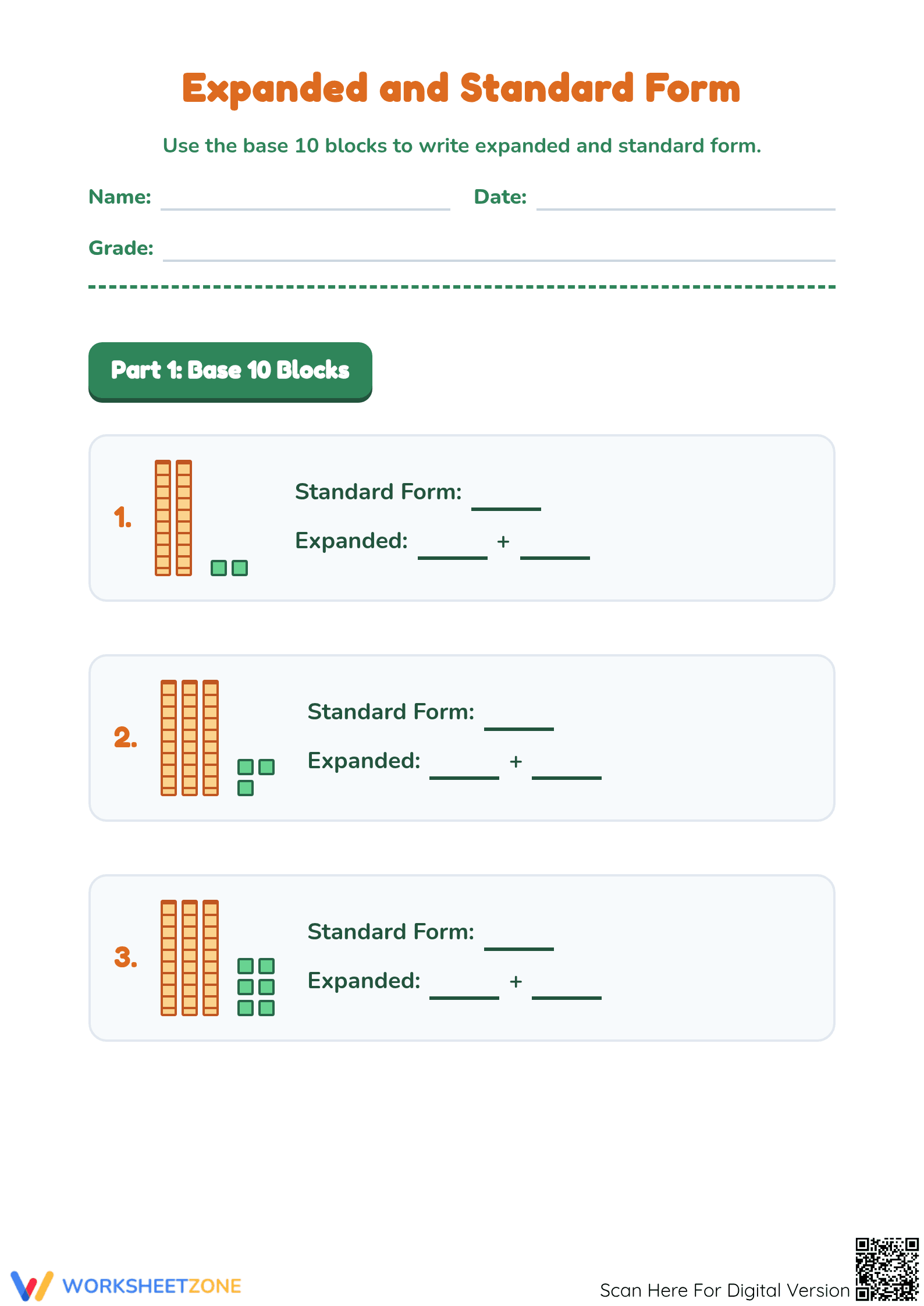 Printable Expanded Form Worksheet | Grade 4 Math - Page 1