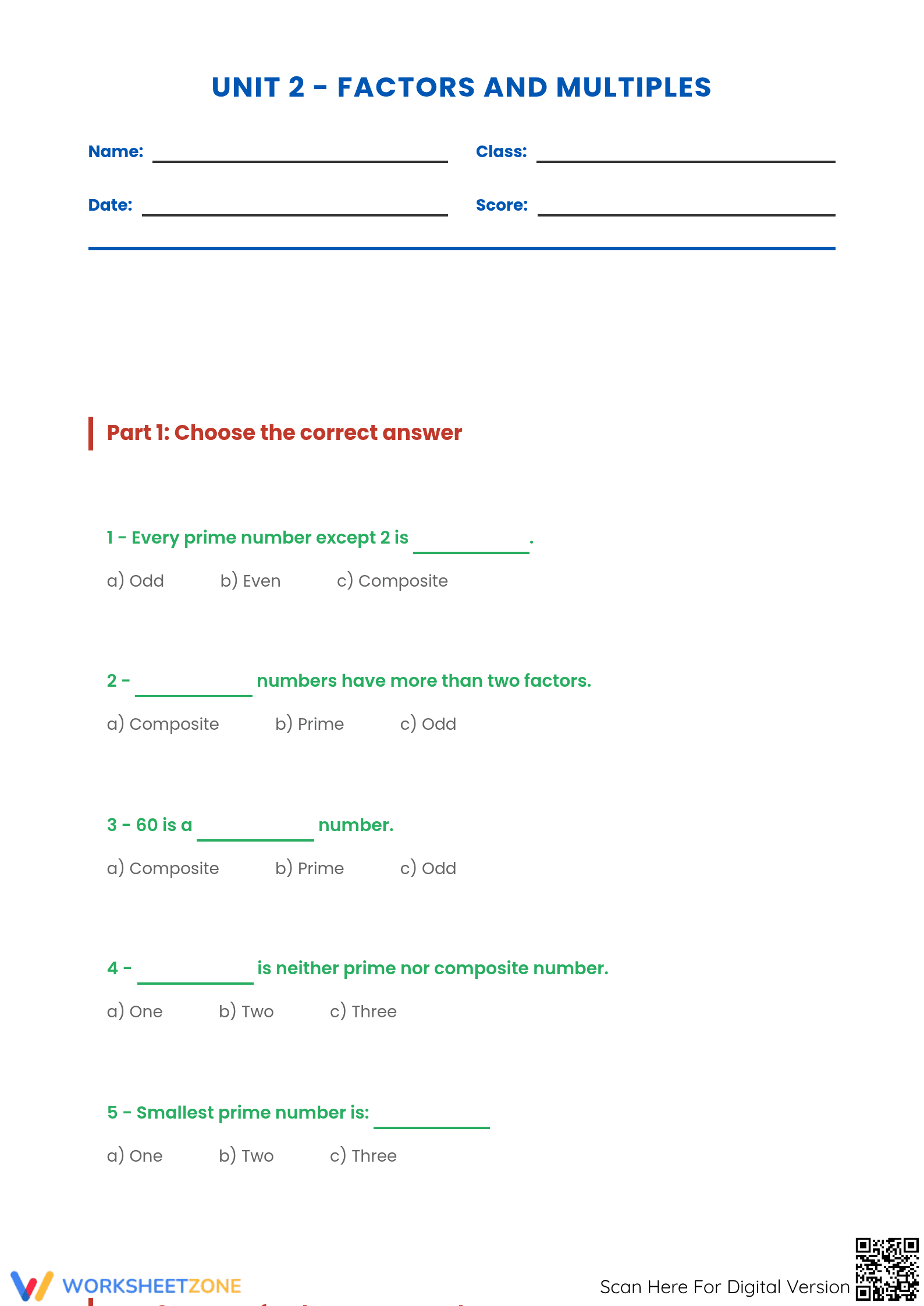 Grade 4 Factors & Multiples — Printable No-Prep Worksheet - Page 1