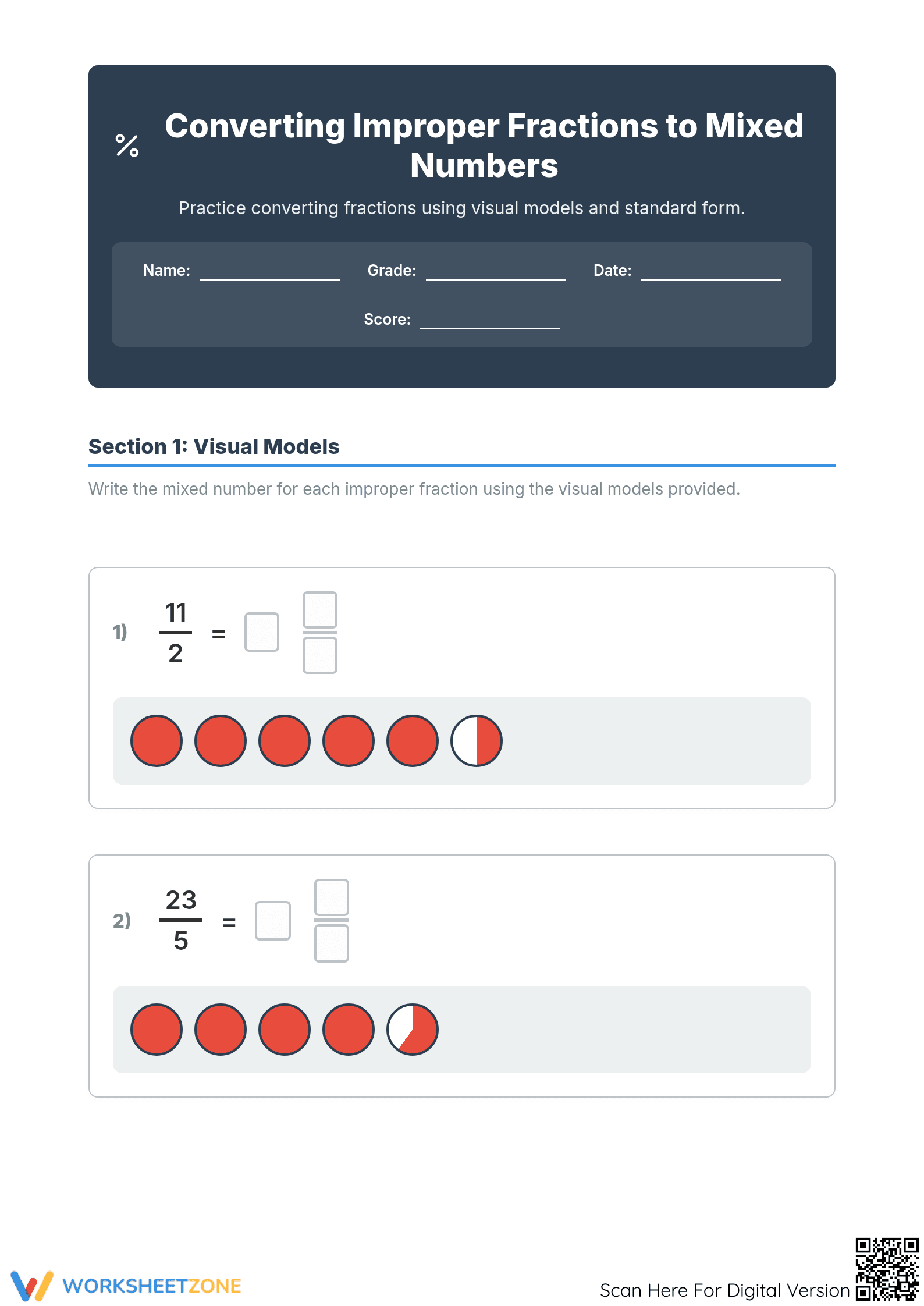 Printable Fraction Conversion Worksheet | Grade 5 Math - Page 1