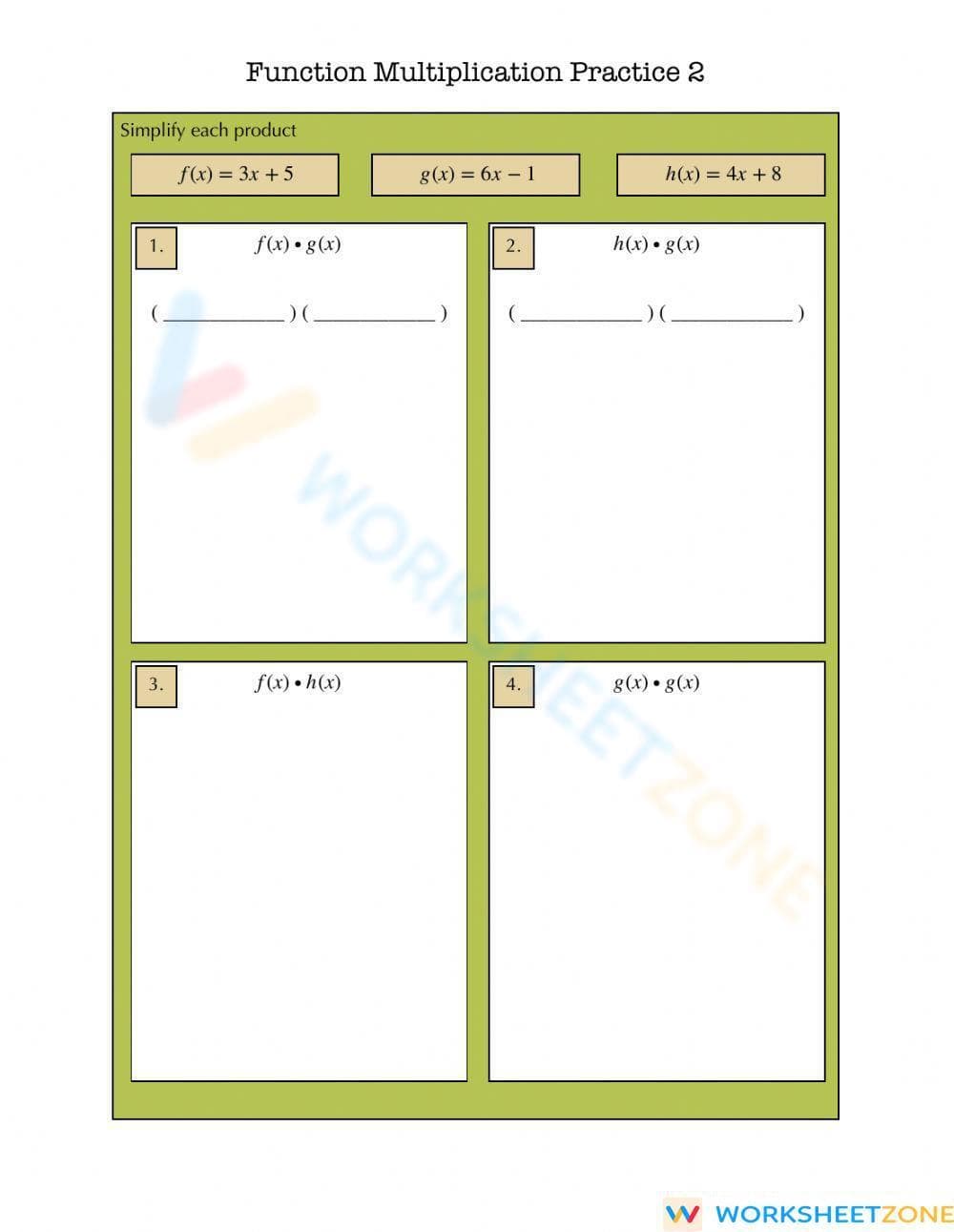 Function Multiplication Practice: Advanced Problems - Page 1