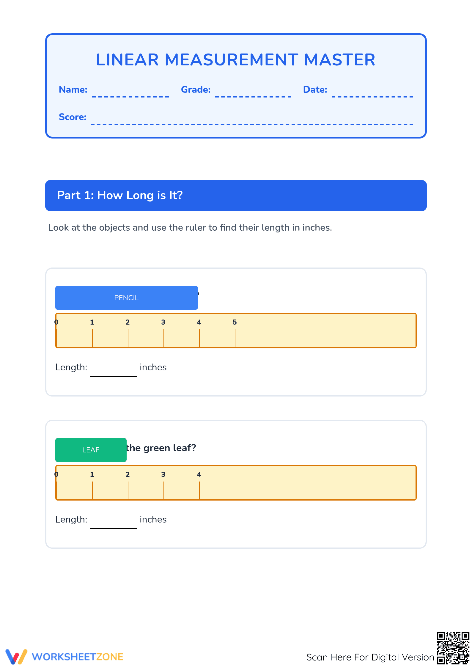 2.MD.A.1 Worksheet: Linear Measurement — Grade 2 Aligned - Page 1