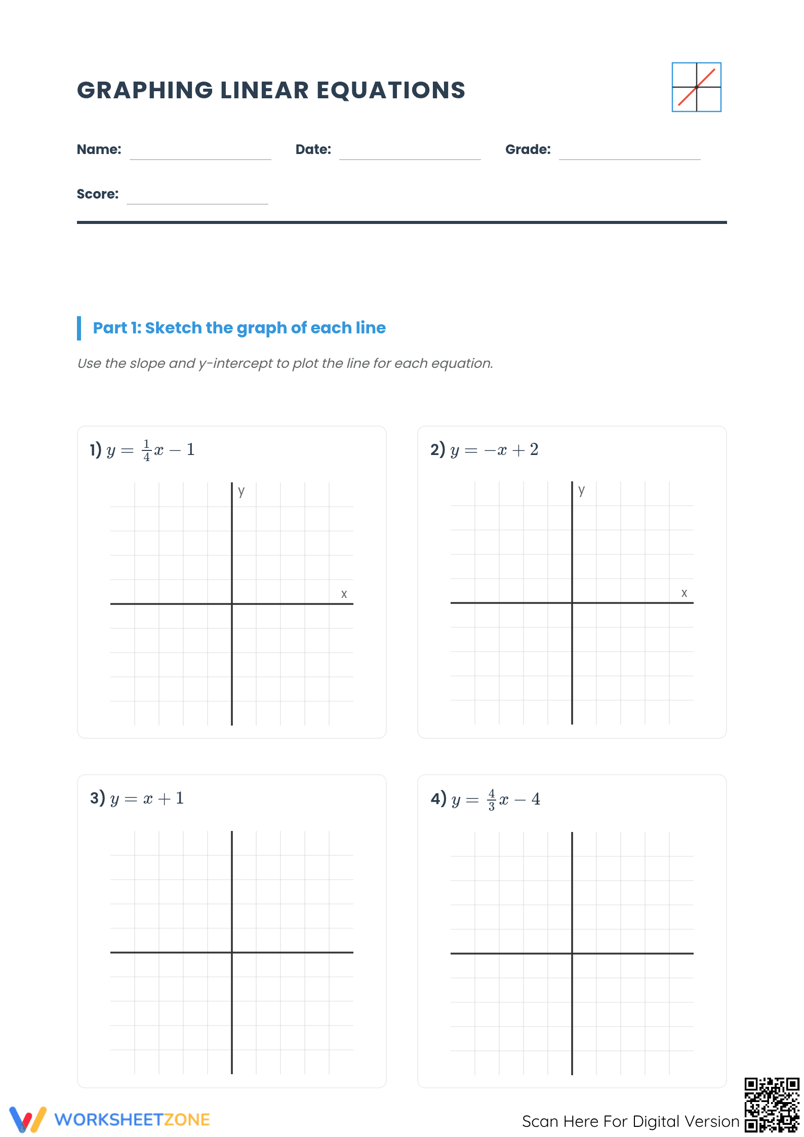 Essential Graphing Linear Equations Worksheet | Grade 8-12 - Page 1
