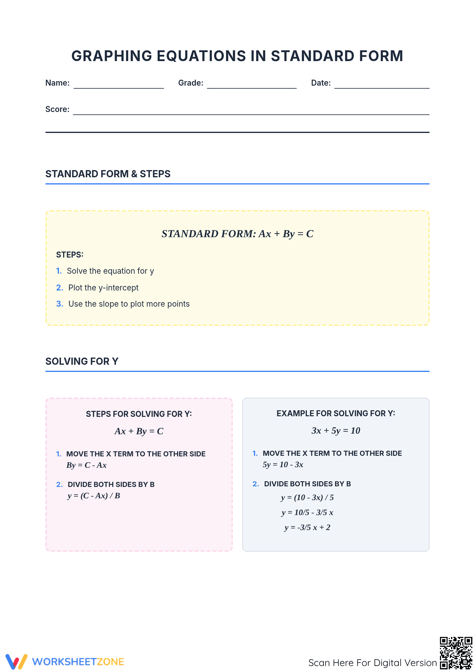 Grade 9 Graphing Lines — Printable No-Prep Worksheet - Page 1