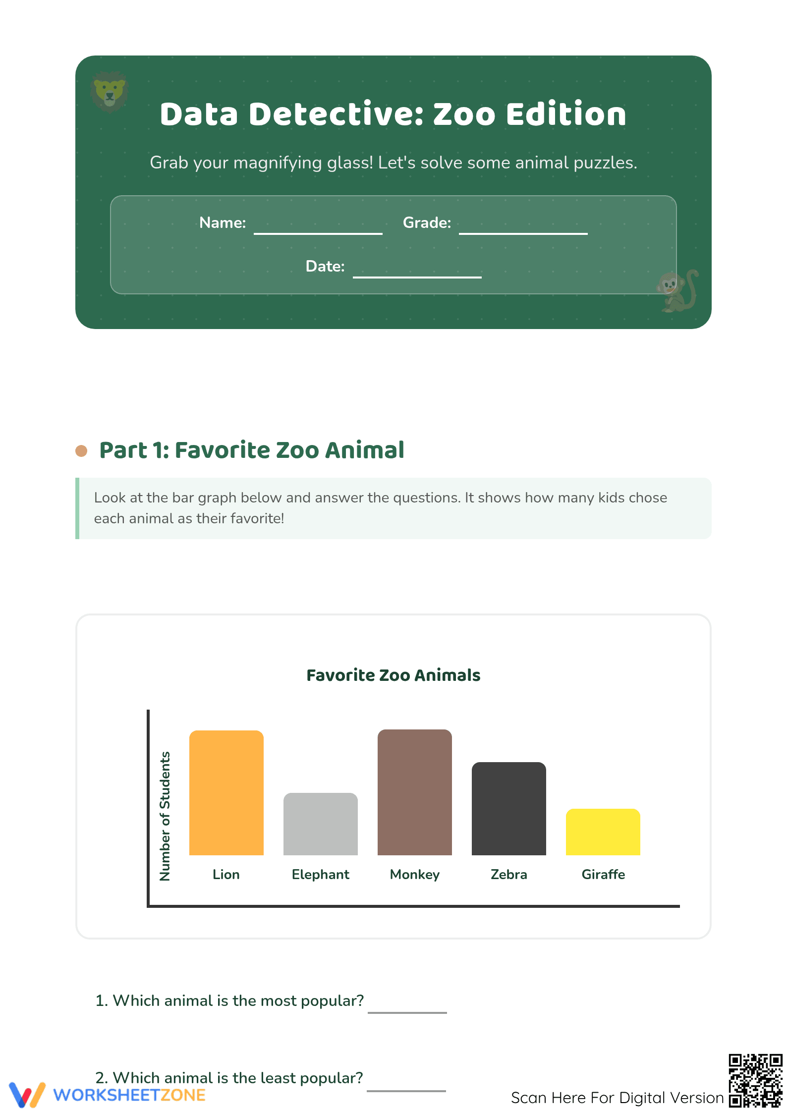 Grade 1 Bar Graphs — Printable No-Prep Worksheet - Page 1