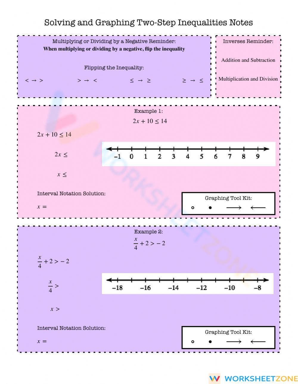 Solving and Graphing Two-Step Inequalities - Page 1
