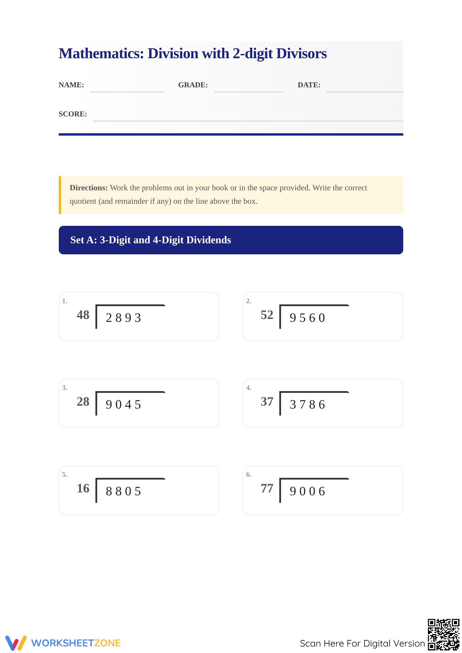 Essential Long Division Worksheet | Grade 5 Math - Page 1