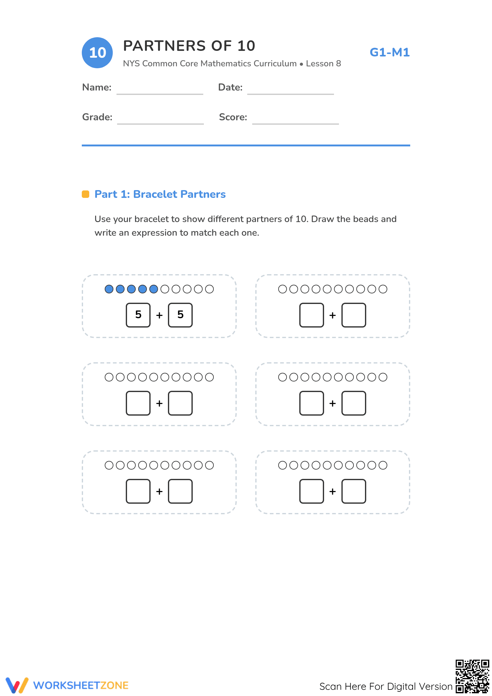 Grade 1 Making 10 — Printable No-Prep Worksheet - Page 1