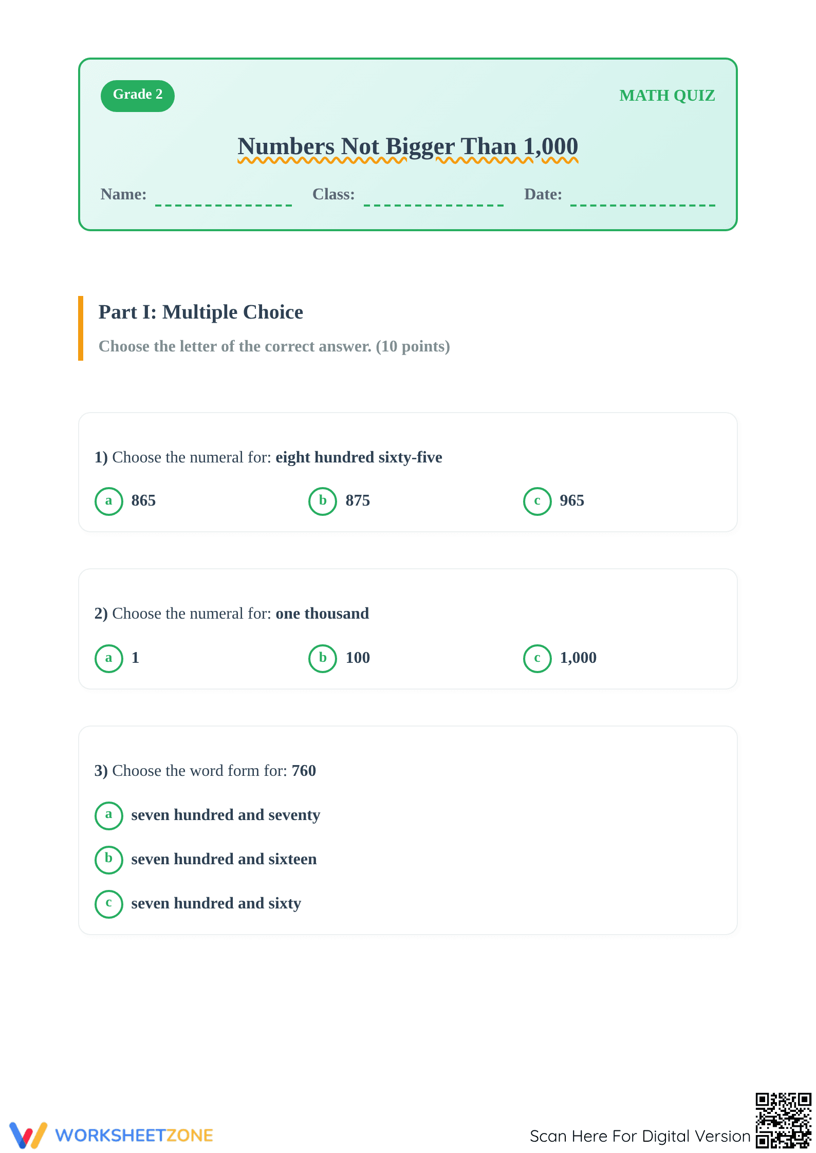 Grade 4 Place Value — Printable No-Prep Worksheet - Page 1