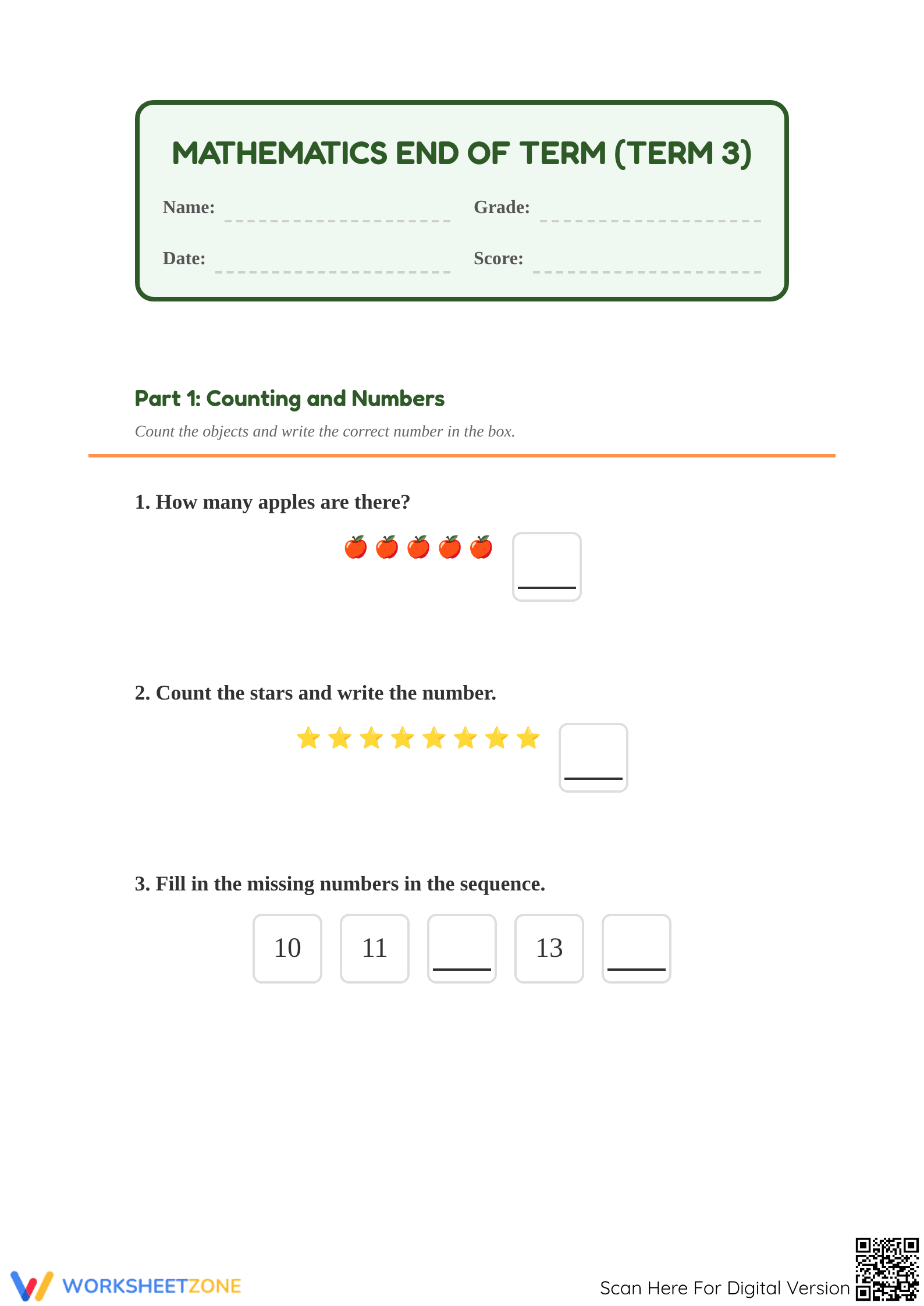 Grade 1 Aligned Term Test Worksheet: CCSS.MATH.CONTENT.1.OA.A.1 - Page 1
