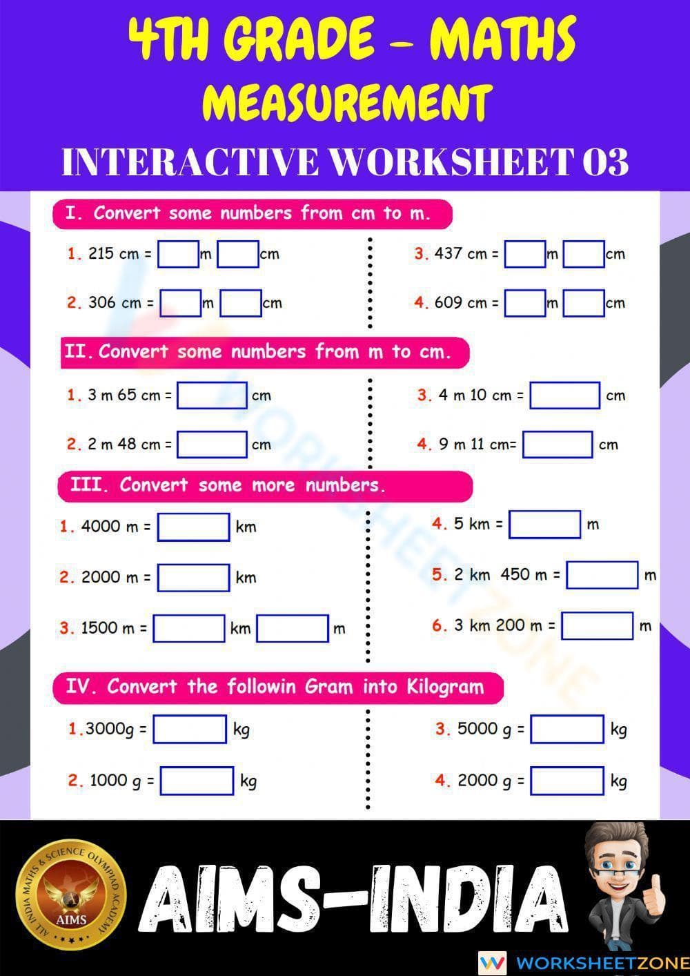 4th Grade Measurement Conversion Worksheet - Page 1
