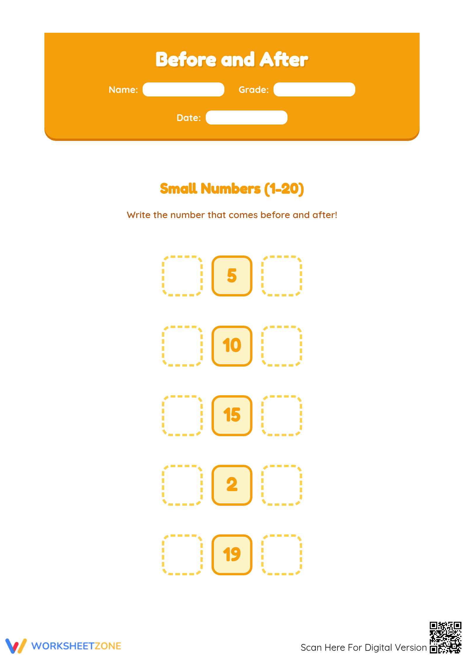 Grade 1 Number Order — Printable No-Prep Worksheet - Page 1