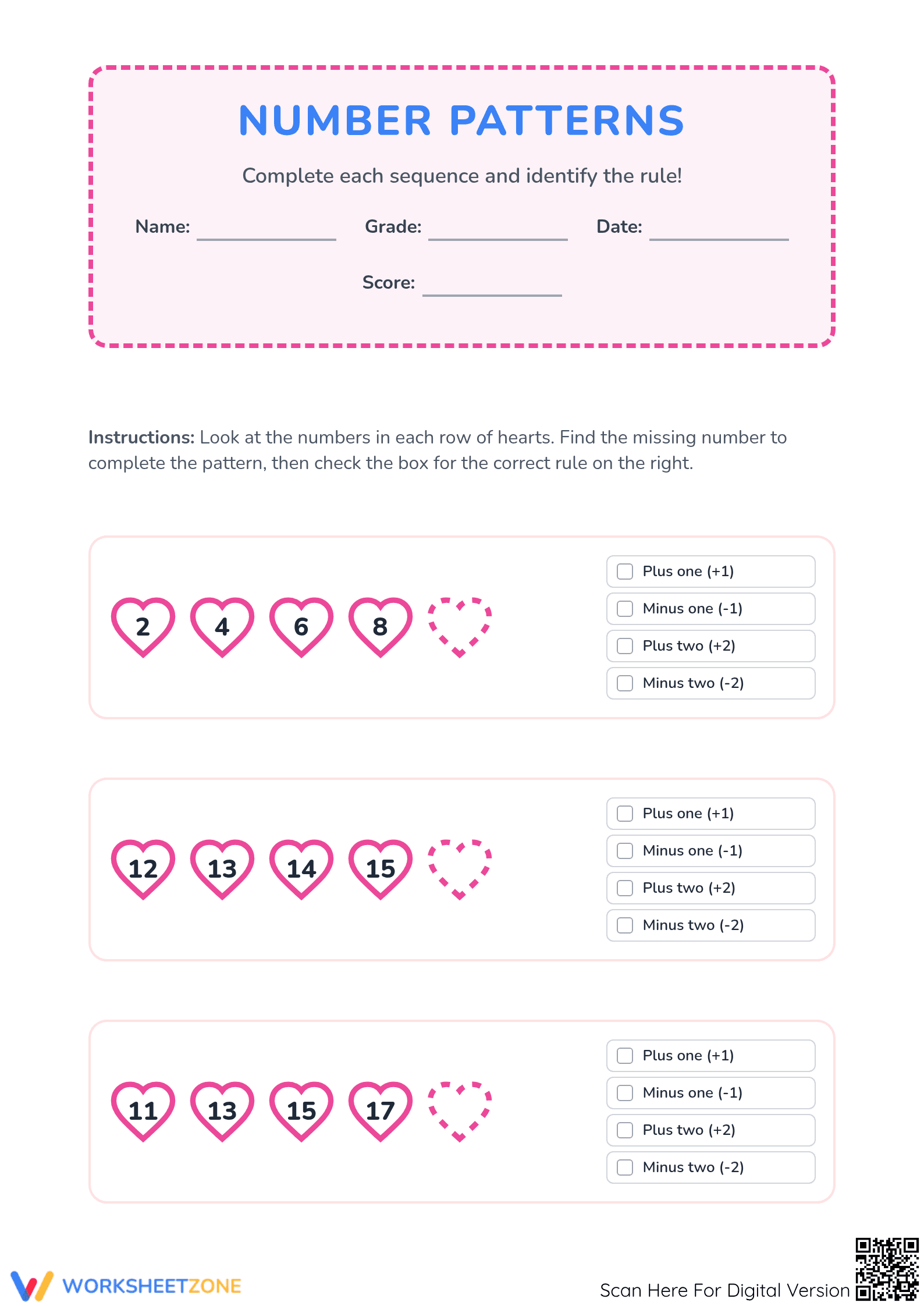 Printable Number Patterns Worksheet | Grade 1-4 Essential - Page 1