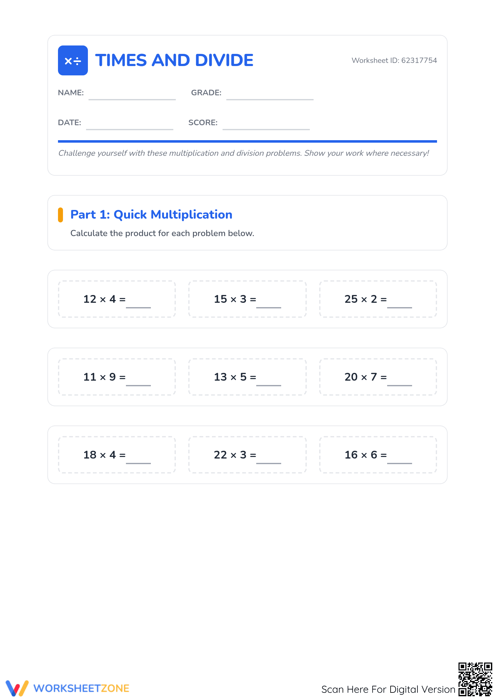 Essential Multiplication and Division Worksheet | Grade 4-5 - Page 1
