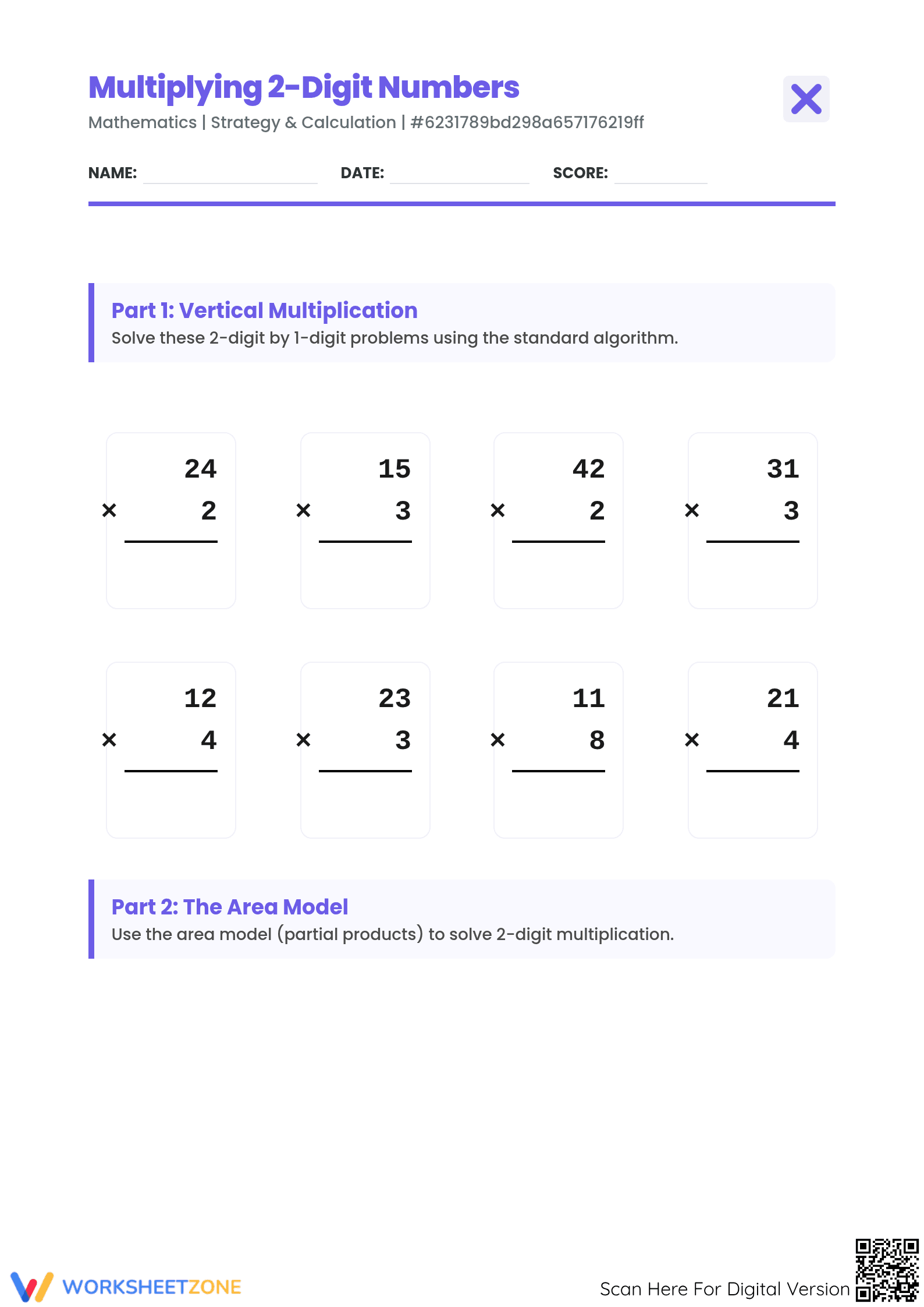 Essential 2-Digit Multiplication Worksheet | Grade 4 - Page 1
