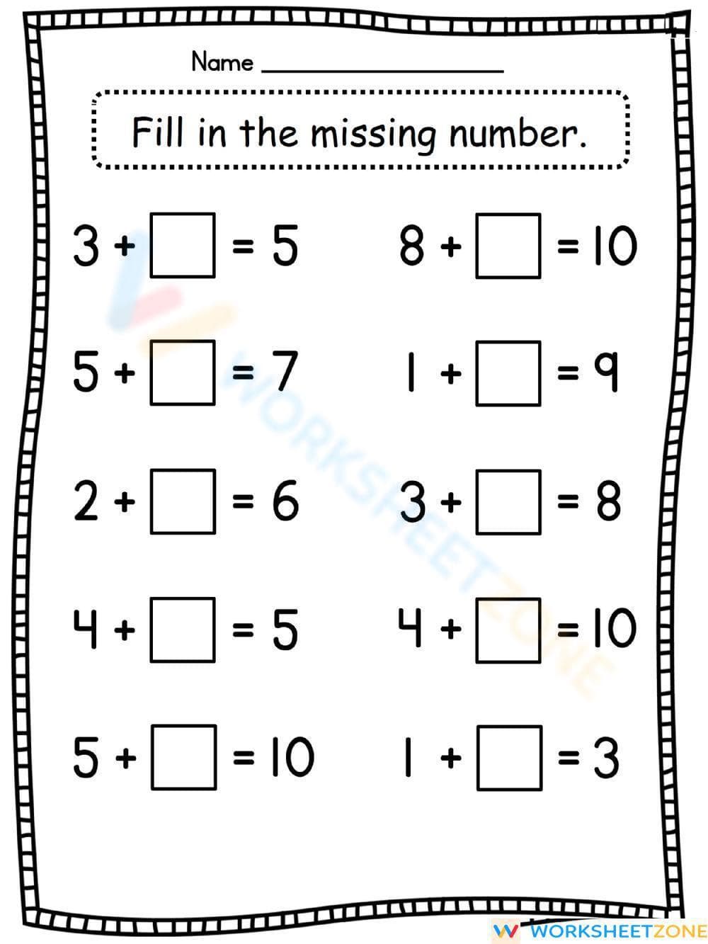 Fill in the Missing Number: Practice - Page 1