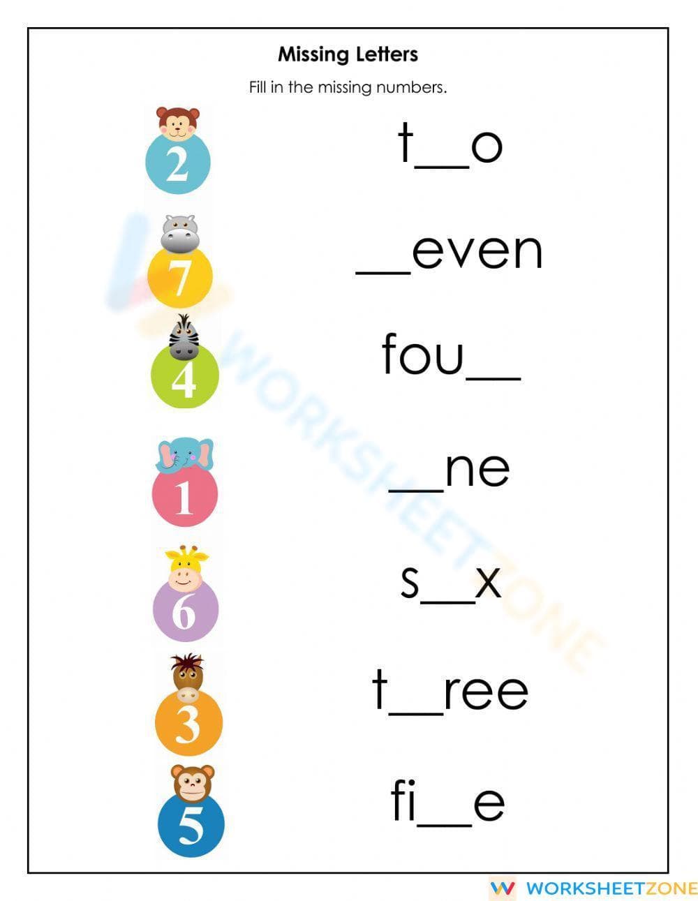 Fill in the Missing Letters in Number Names - Page 1