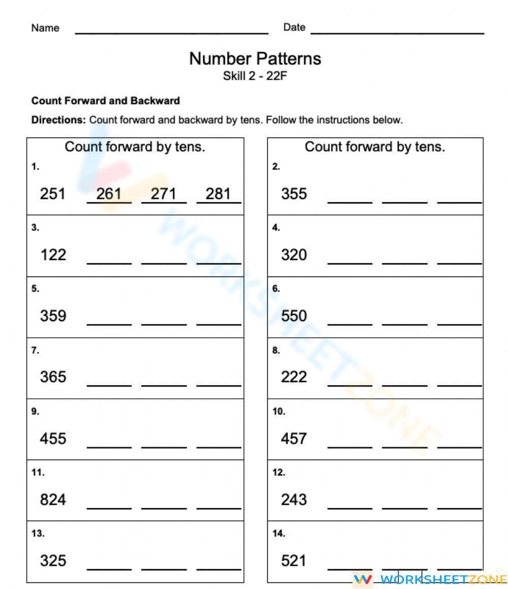 Worksheet on Identifying Number Patterns - Page 1