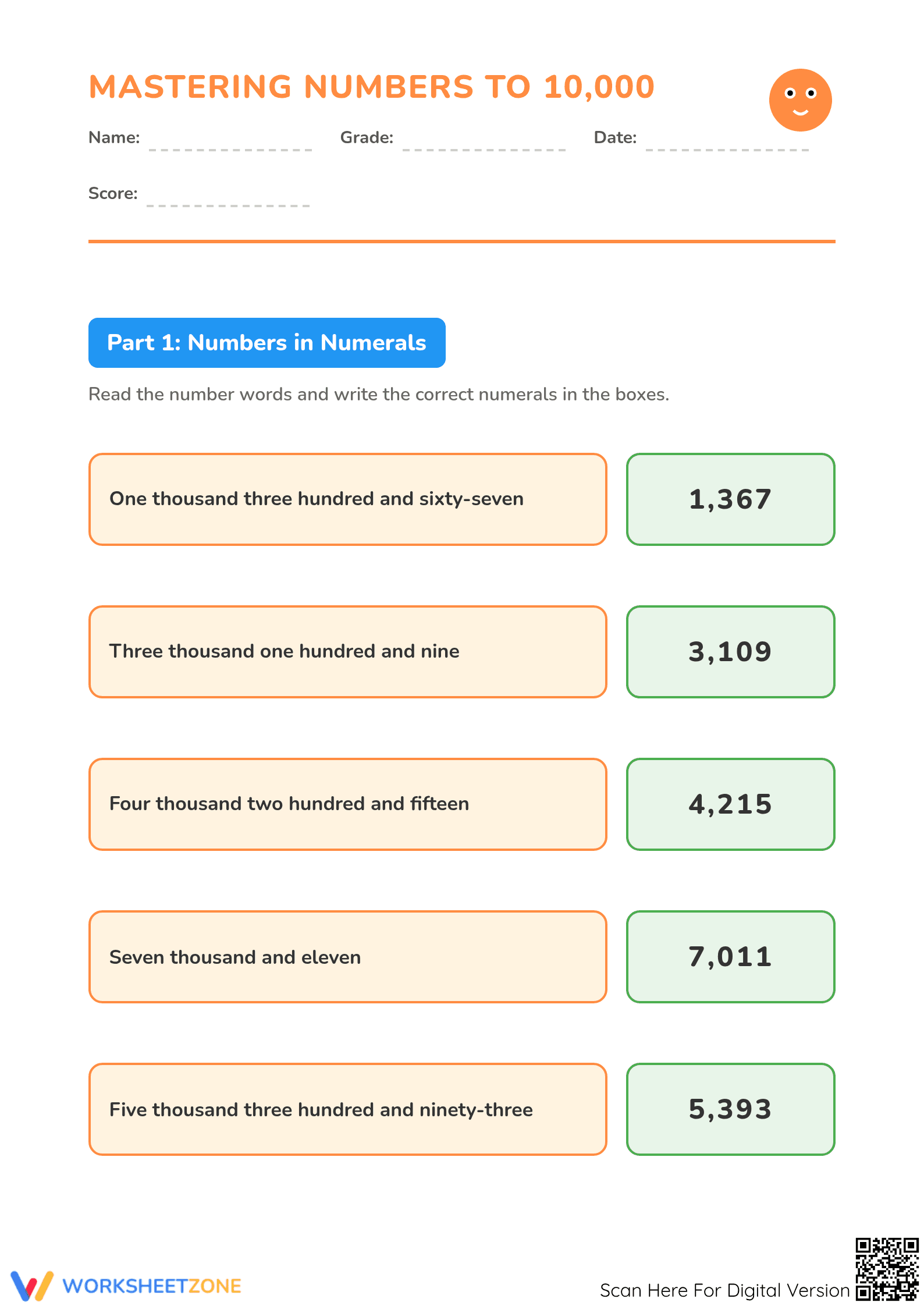 Essential Numbers up to 10,000 Worksheet | Grade 4 Math - Page 1