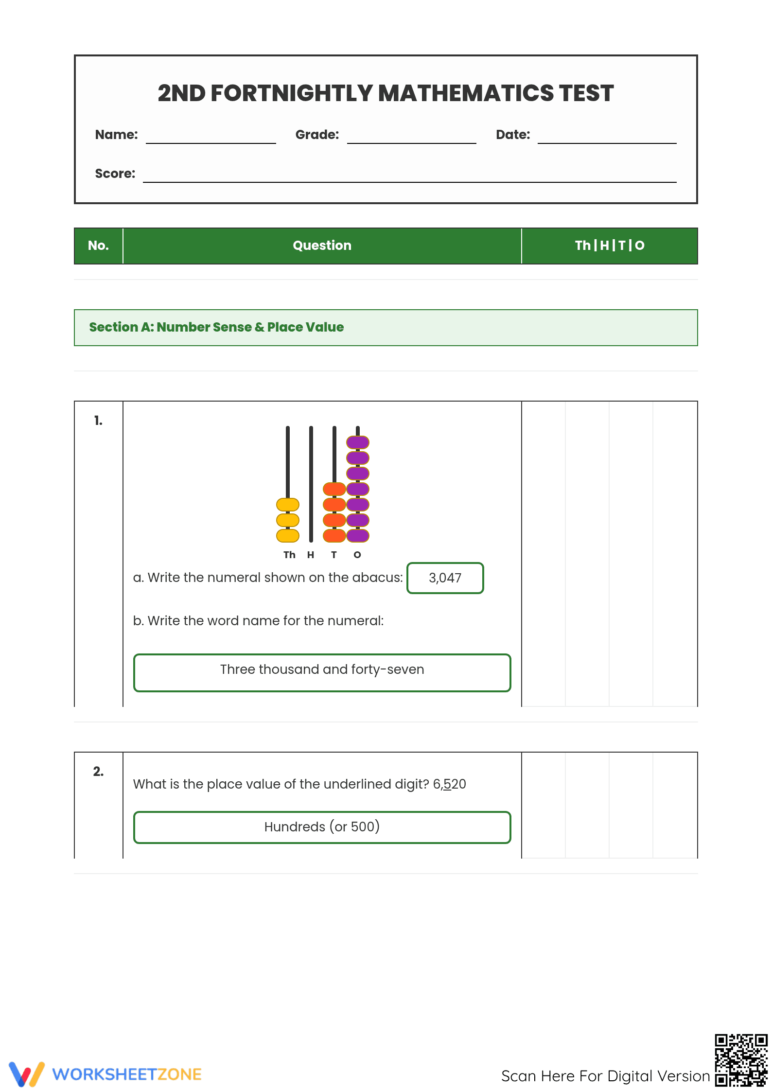 Complete Grade 4 Math Worksheet: Place Value & Geometry - Page 1